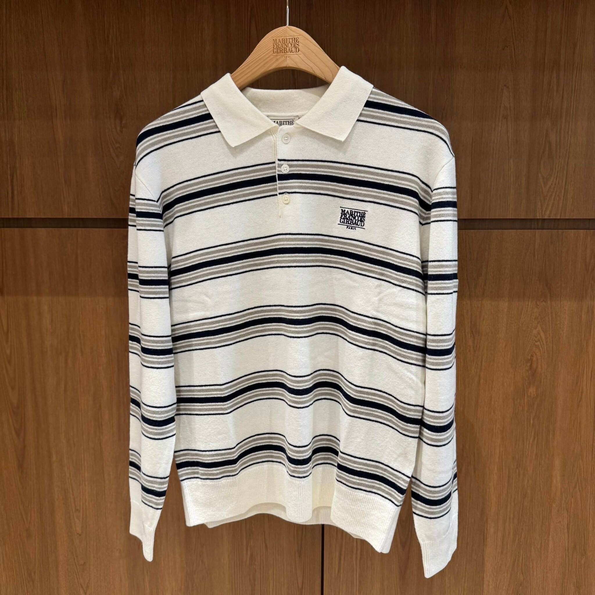 香港$1120!!連線入code再減😱!! MARITHE FRANCOIS GIRBAUD (MFG)｜MFG46FKN206 SMALL CLASSIC LOGO MULTI STRIPE POLO KNIT [3 colors] M283