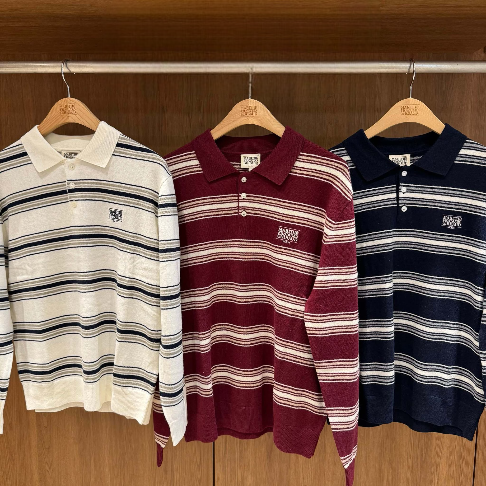 香港$1120!!連線入code再減😱!! MARITHE FRANCOIS GIRBAUD (MFG)｜MFG46FKN206 SMALL CLASSIC LOGO MULTI STRIPE POLO KNIT [3 colors] M283