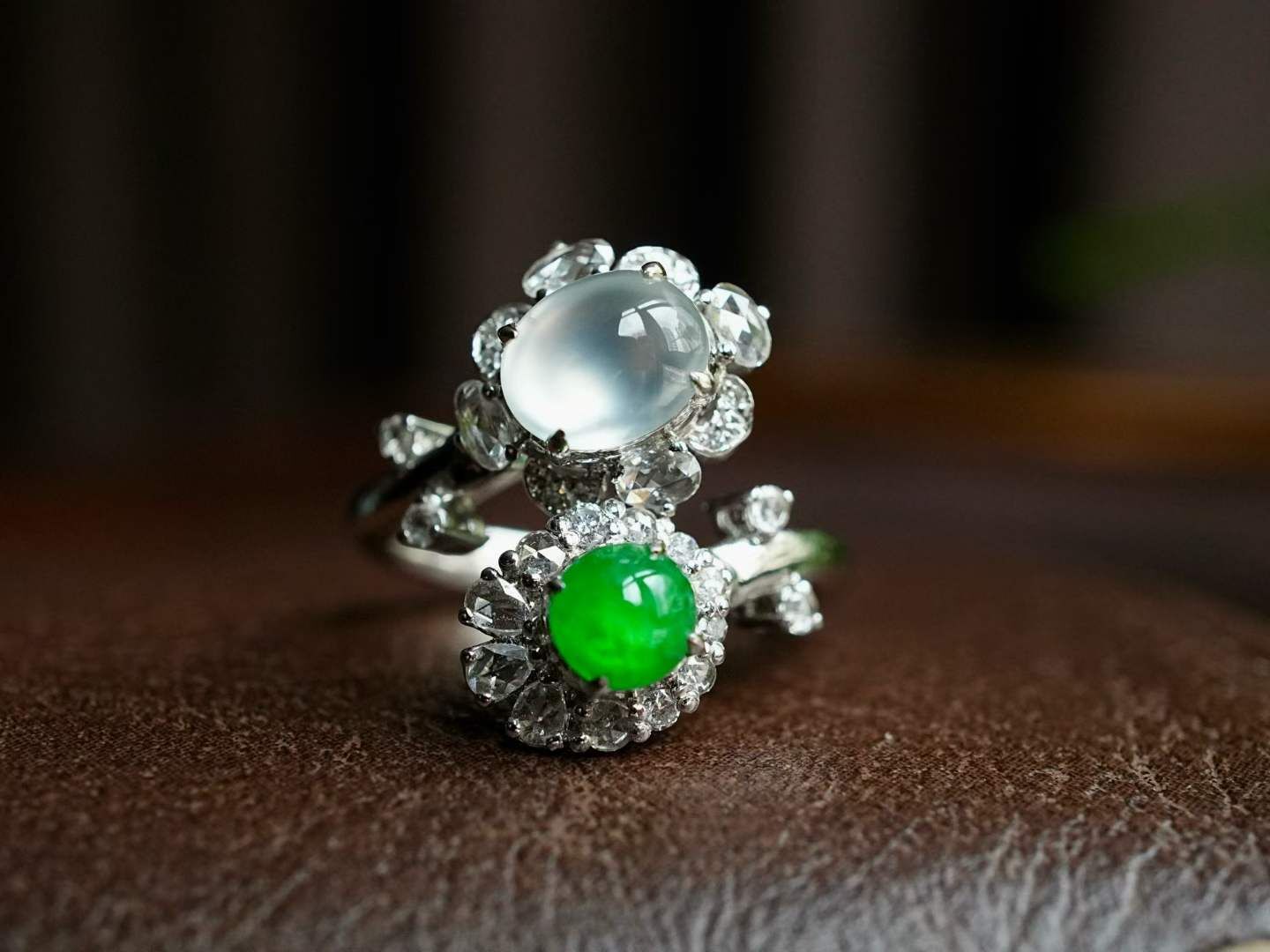 翡翠雙蛋戒指,天然翡翠A玉, 緬甸玉, Jade, Jadeite