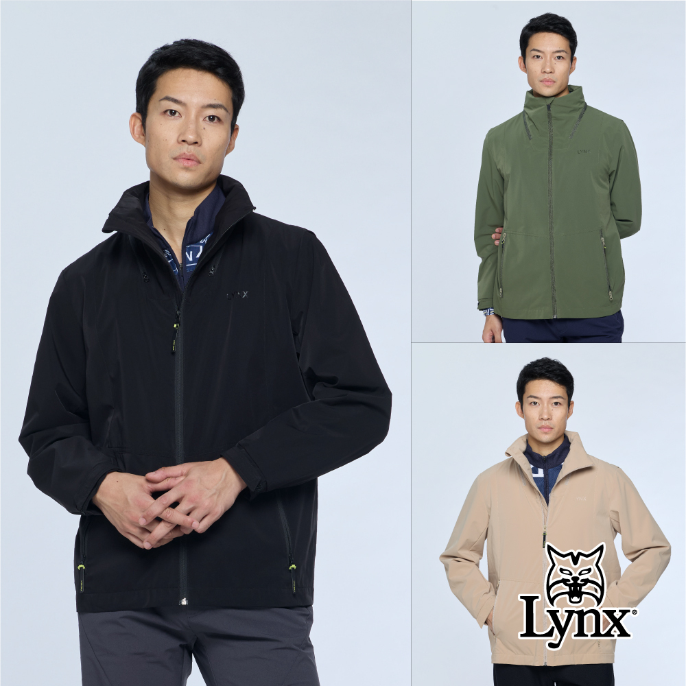 【Lynx Golf】男款超柔蛋白背貼立領拉鍊長袖外套