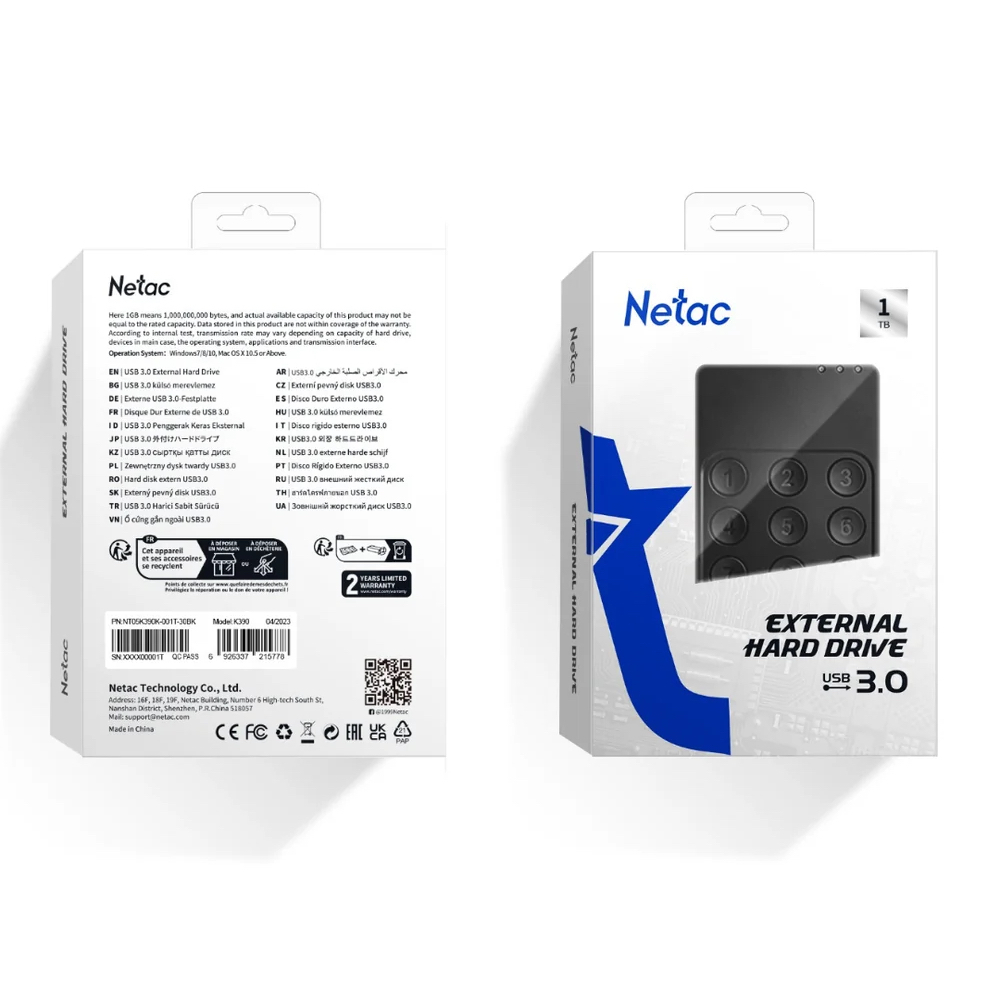 NT05K390K-002T-30BK Netac K390 2TB USB3.0 AES256 獨立鍵盤密碼外置硬碟