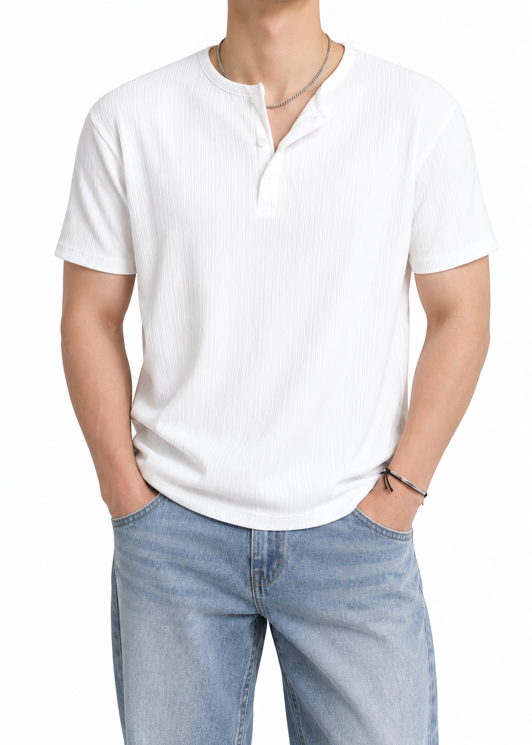 2026夏季直條紋亨利領短袖T-Shirt