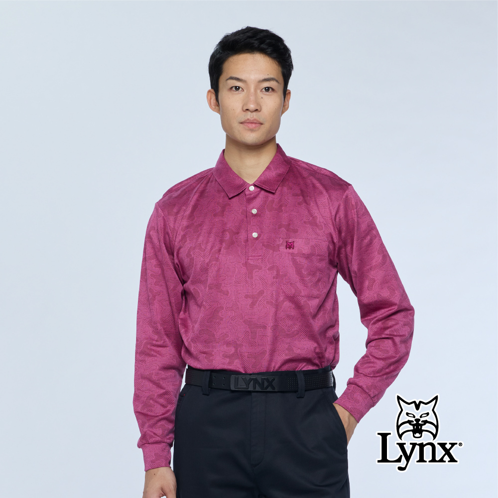 【Lynx Golf】男款進口純棉印花口袋長袖POLO衫