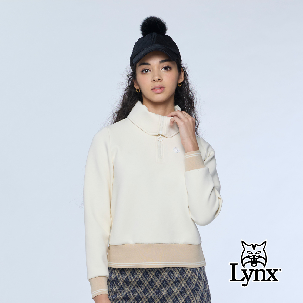 【Lynx Golf】女款彈性舒適下擺開衩立領長袖上衣