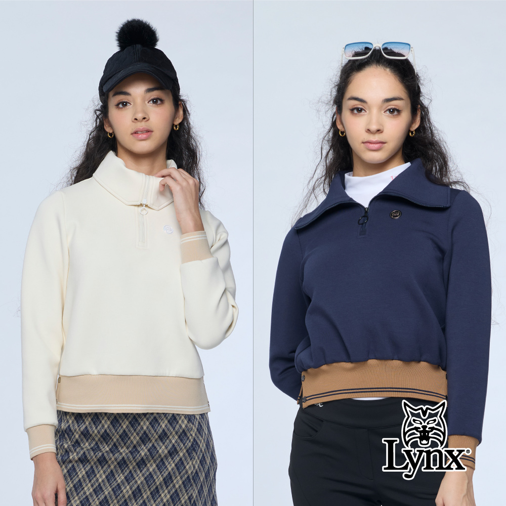 【Lynx Golf】女款彈性舒適下擺開衩立領長袖上衣