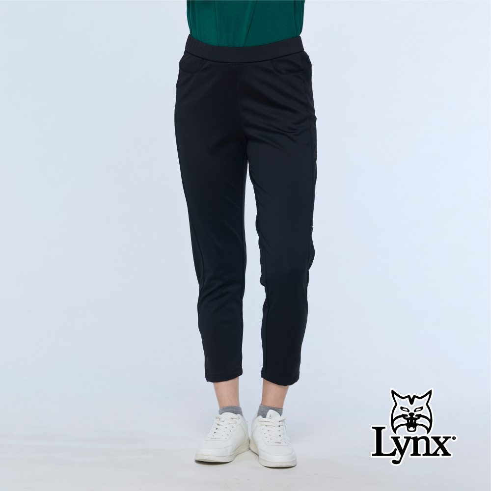 【Lynx Golf】女款高彈抓毛九分錐形褲(全鬆緊腰頭)
