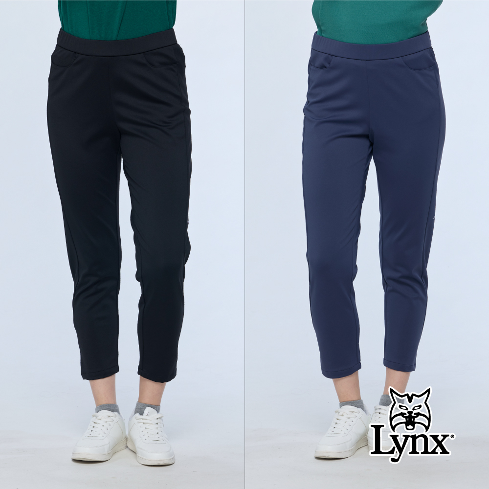 【Lynx Golf】女款高彈抓毛九分錐形褲(全鬆緊腰頭)
