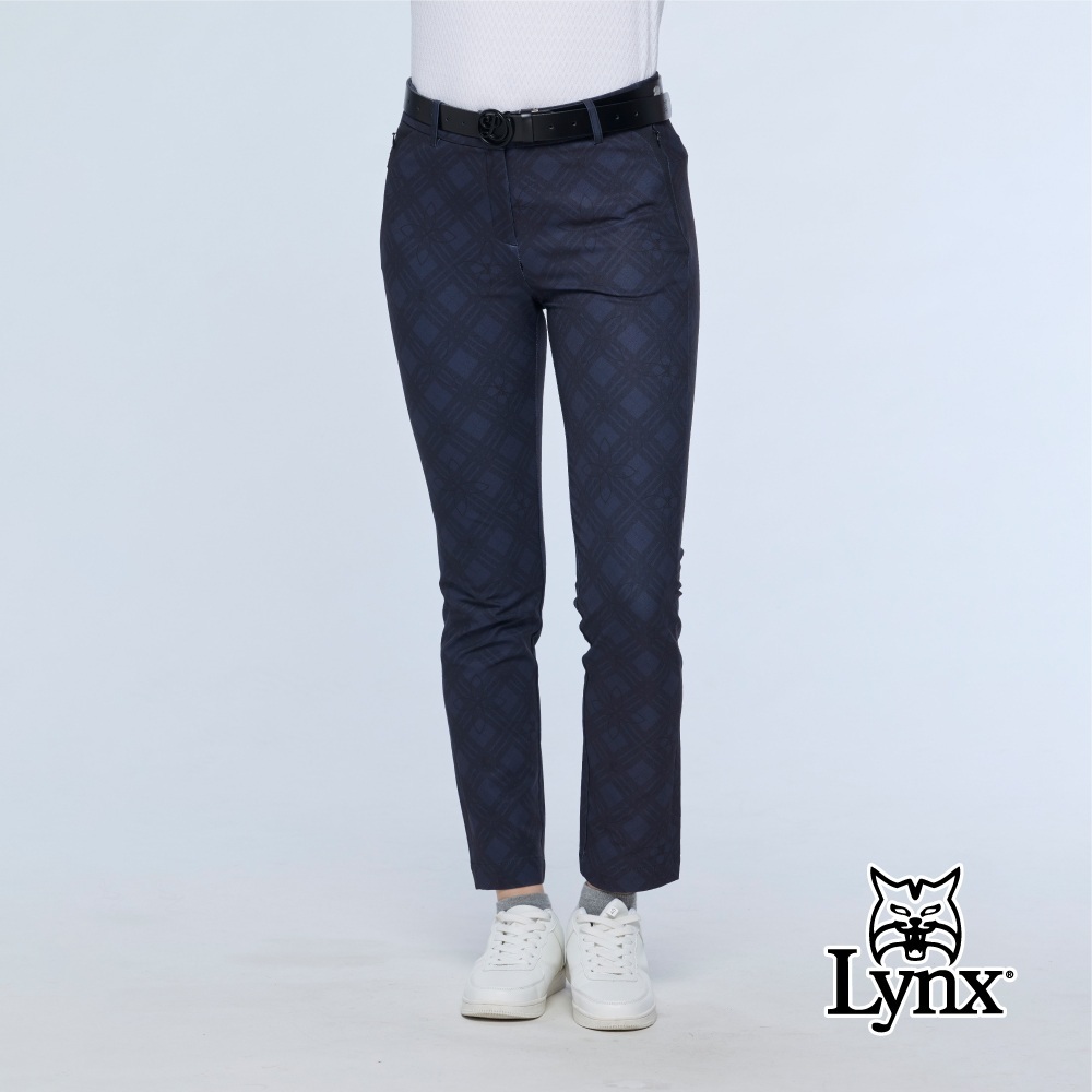 【Lynx Golf】女款新版四面彈性九分窄簡長褲