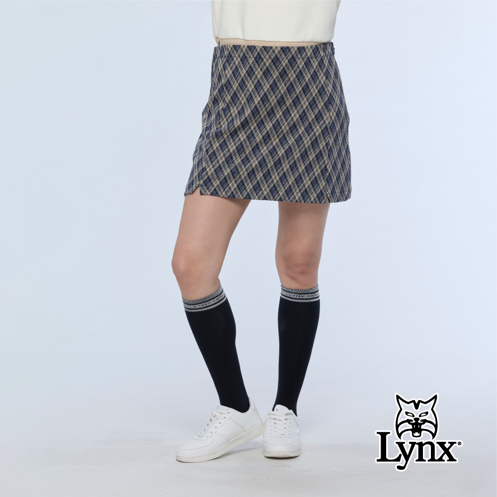 【Lynx Golf】女款韓國進口格紋A字裙(有裡裙)
