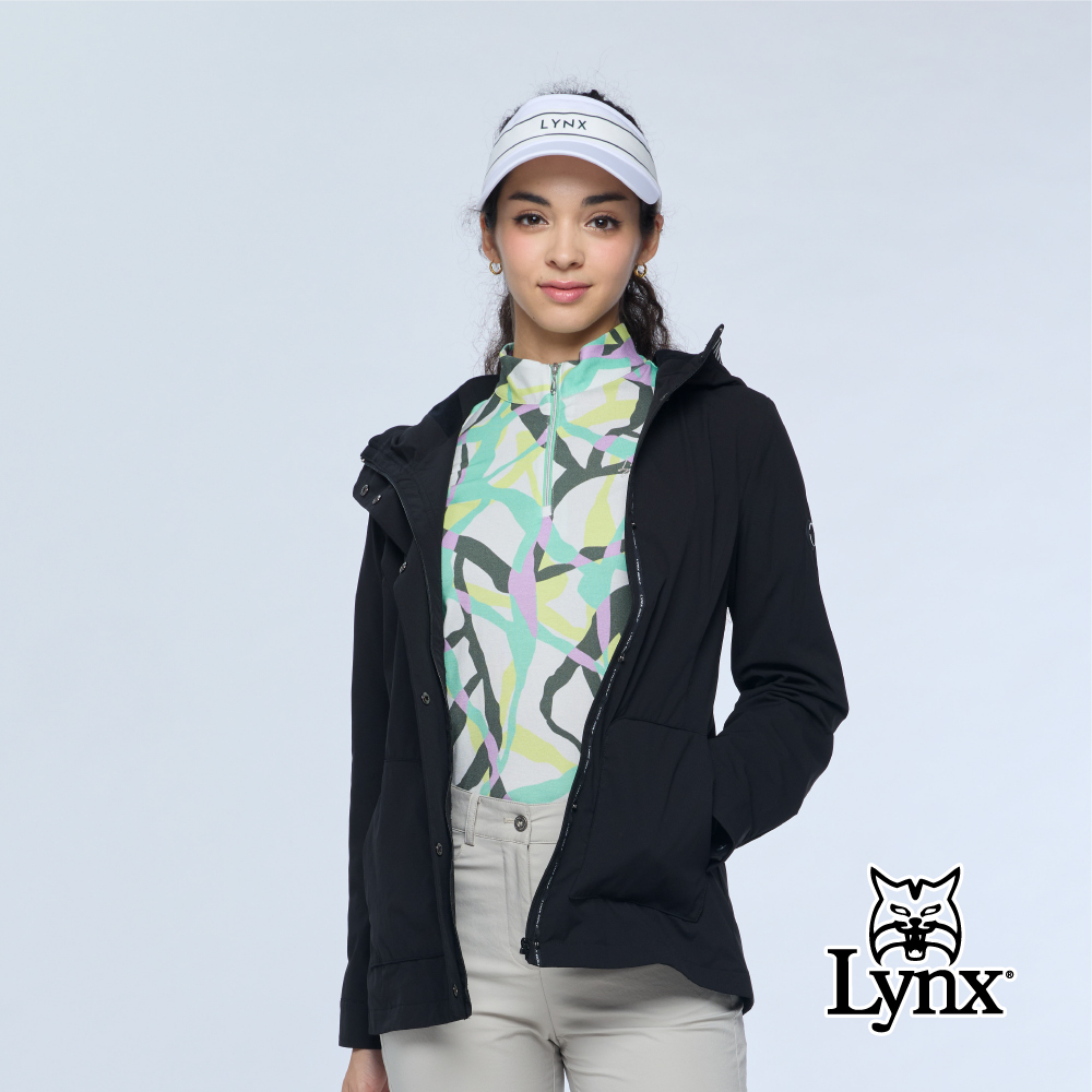 【Lynx Golf】女款防風保暖連帽刷毛裡長袖外套