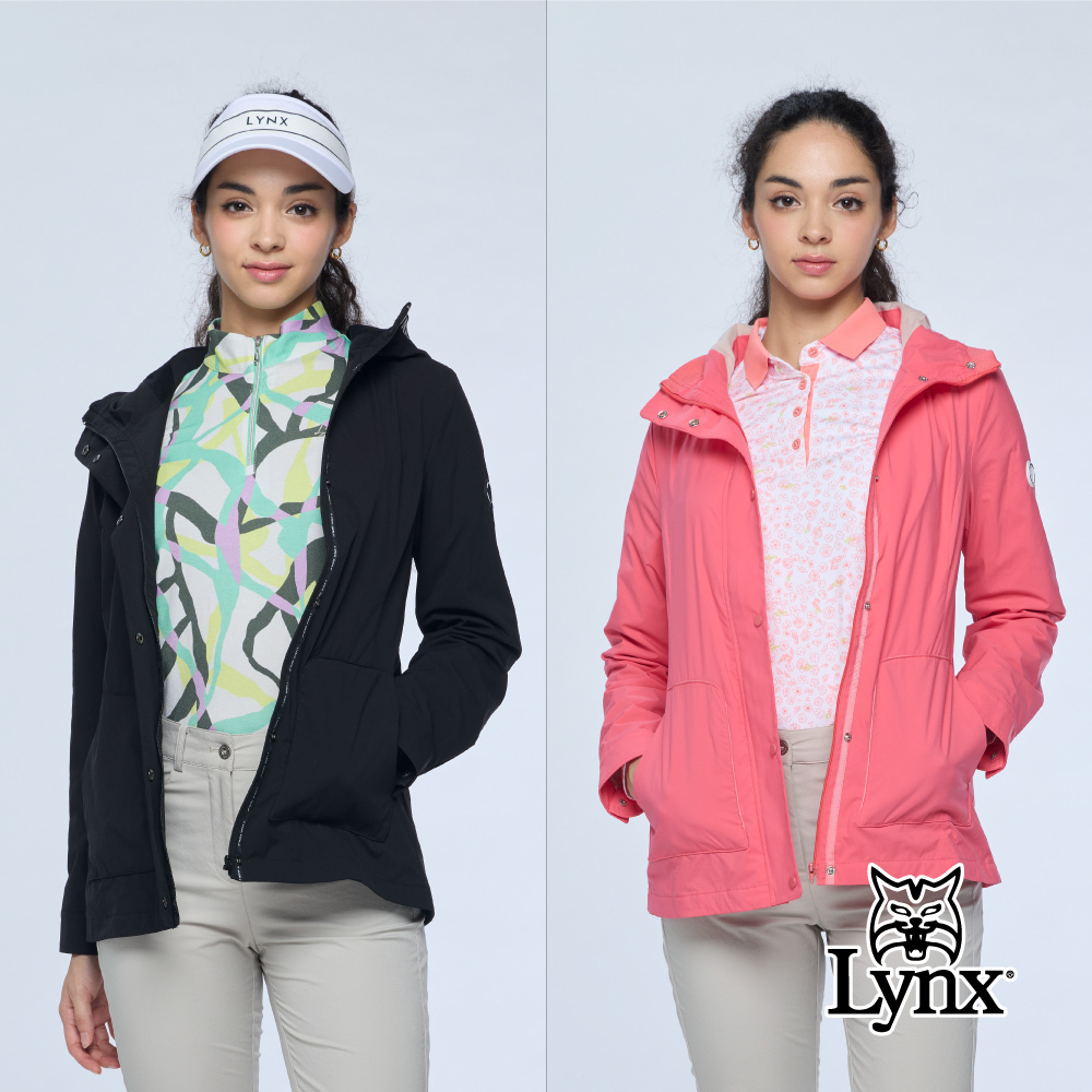 【Lynx Golf】女款防風保暖連帽刷毛裡長袖外套