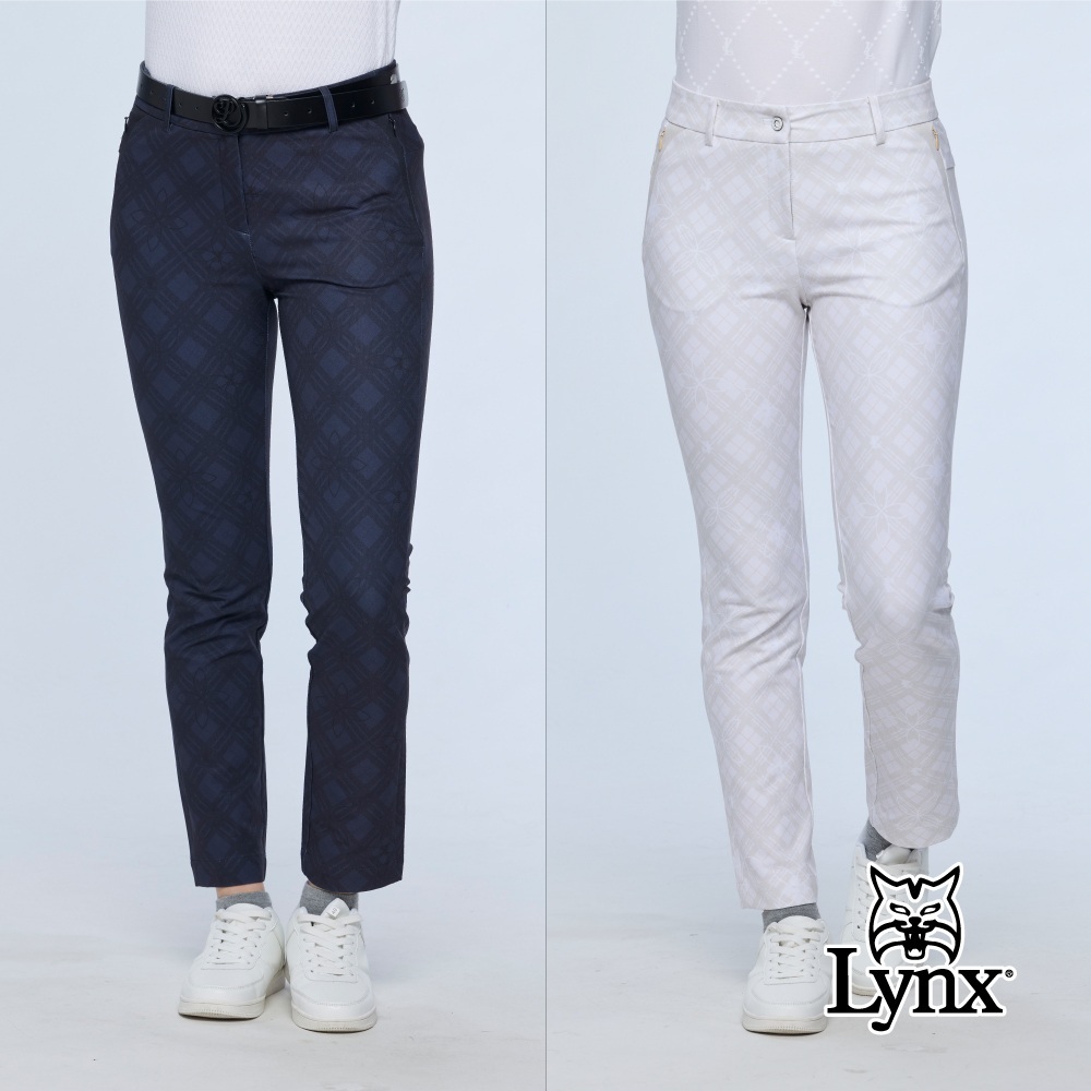 【Lynx Golf】女款新版四面彈性九分窄簡長褲