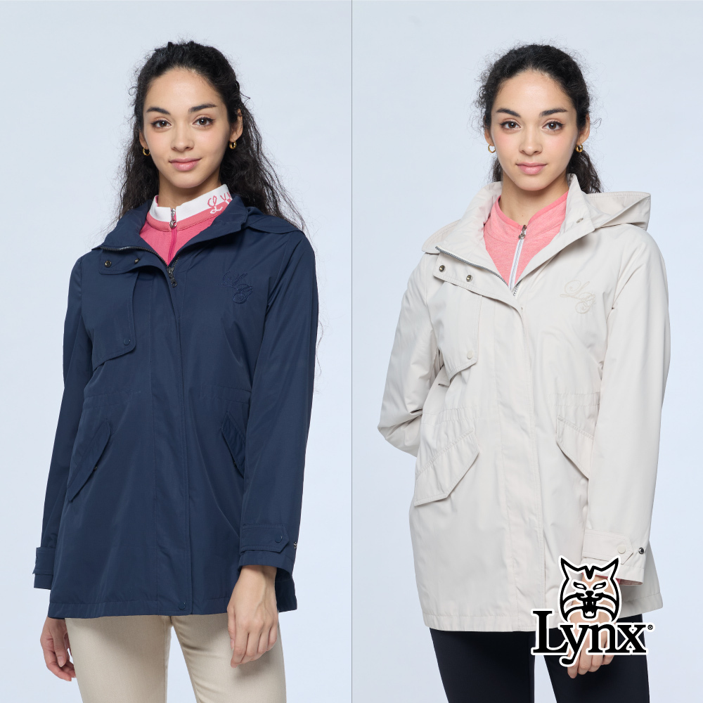 【Lynx Golf】女款防風防潑水可拆帽長版風衣外套