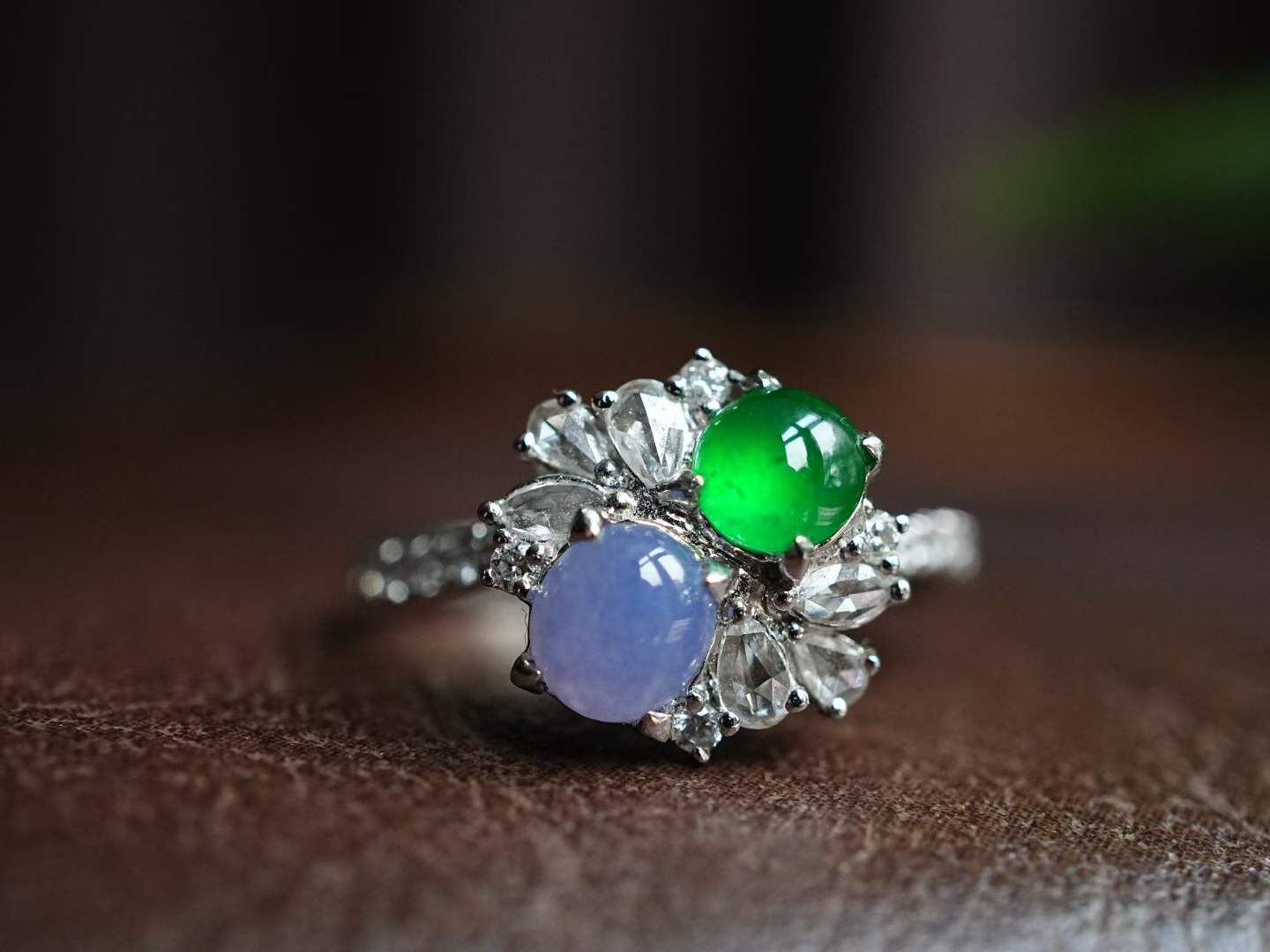 翡翠雙色蛋面戒指,天然翡翠A玉, 緬甸玉, Jade, Jadeite