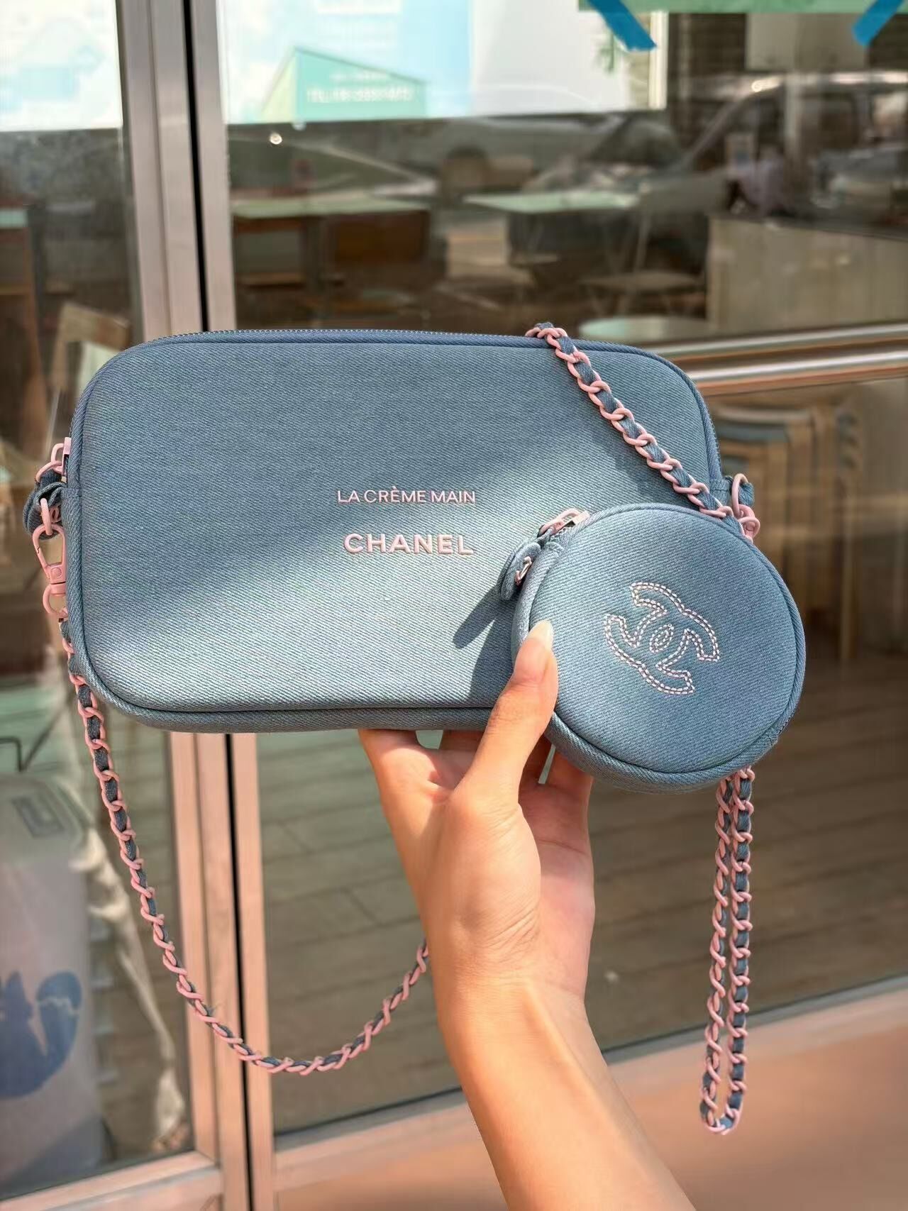Chanel Denim Makeup 限量贈品丹寧牛仔鏈袋加小圓包