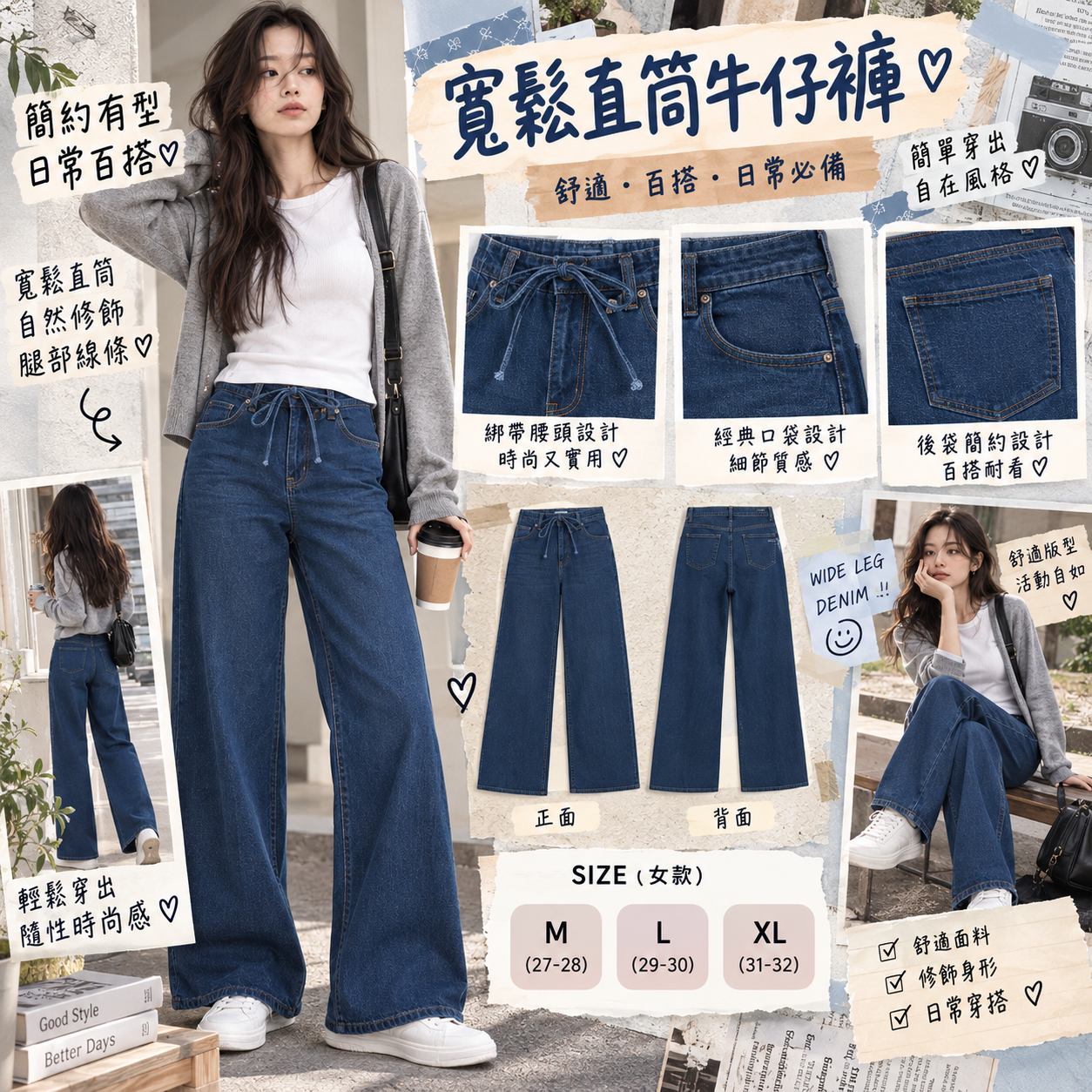 【預購】BEBE N092350 女裝寬鬆牛仔褲 (深藍色)