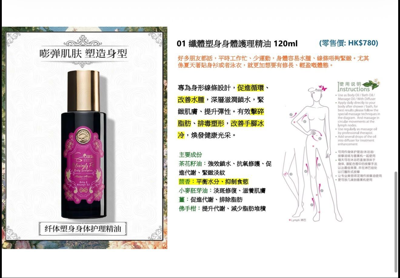 英國silllk纎體塑身身體護理精油120ml~201L