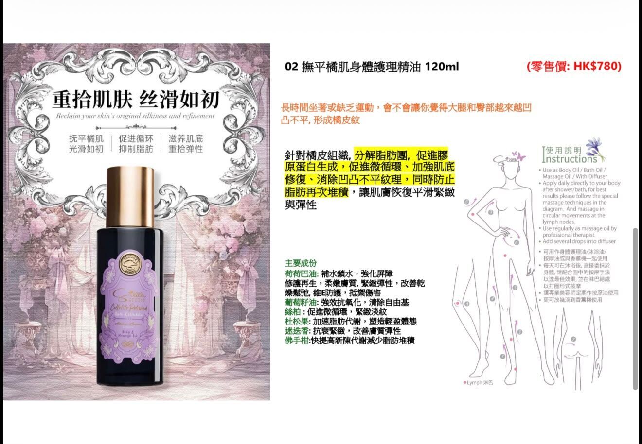 英國silllk撫平橘肌身體護理精油120ml~201M