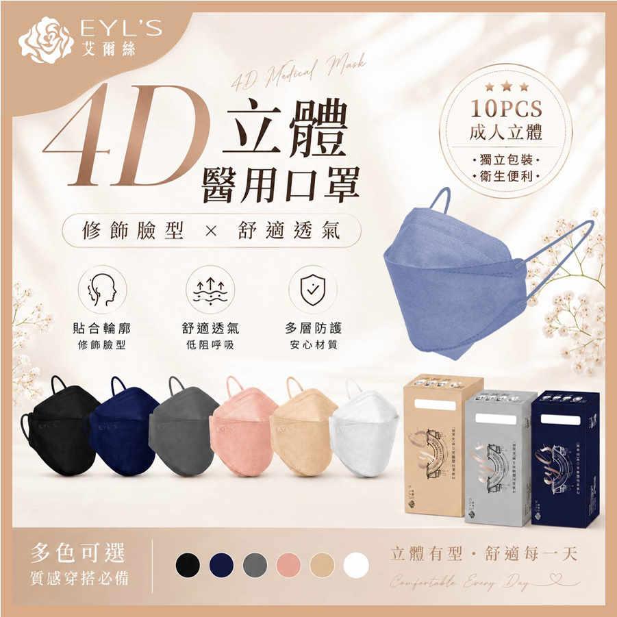 【艾爾絲】4D成人立體醫用口罩 10入/盒