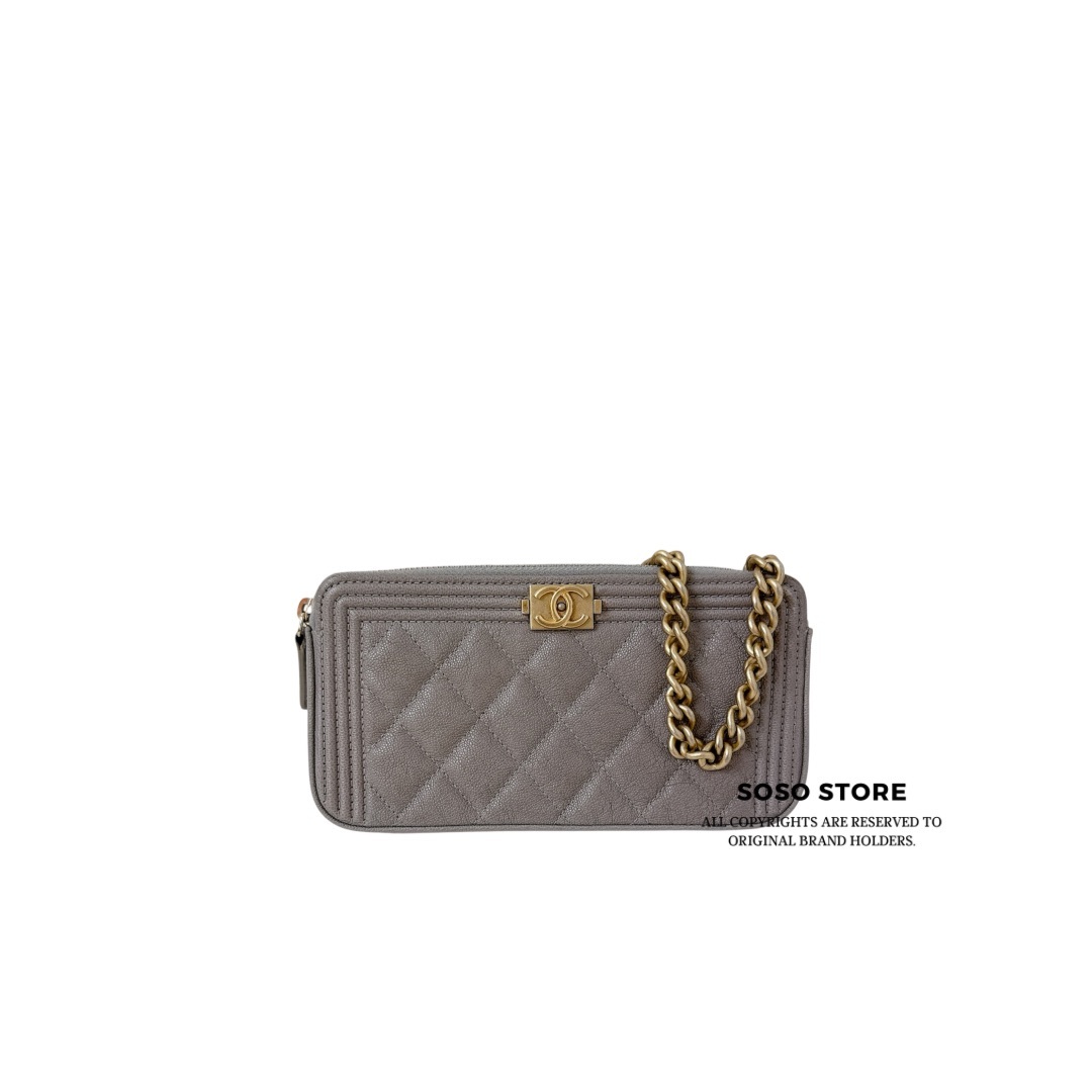 Boy Chanel Double Zip Clutch with Chain - Grey / GHW