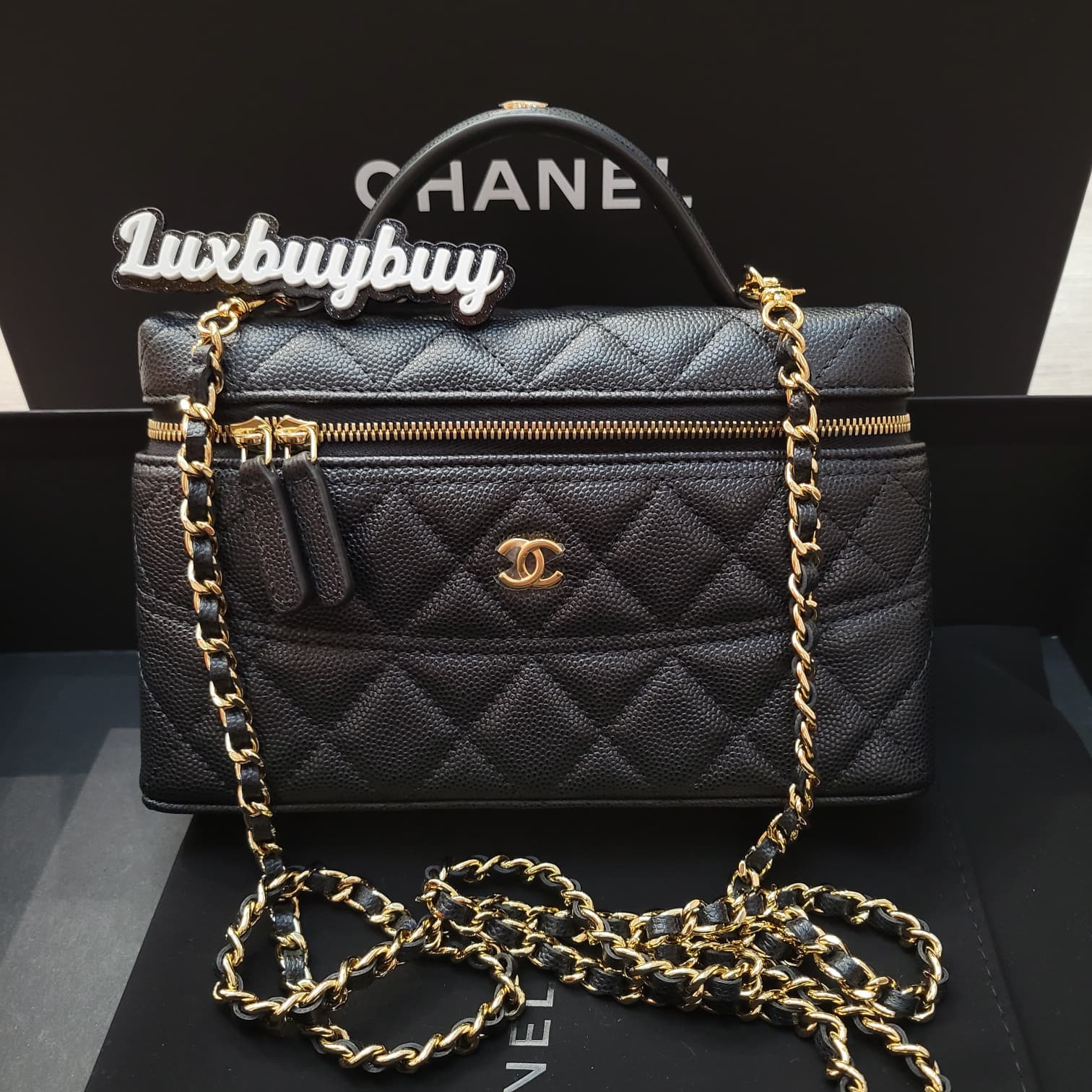 CHANEL AP5475 VANITY WITH CHAIN BLACK/GOLD LP黑金腰線