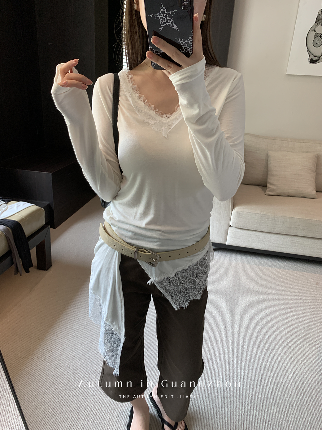(A16)法式睫毛蕾絲長袖TEE-2色