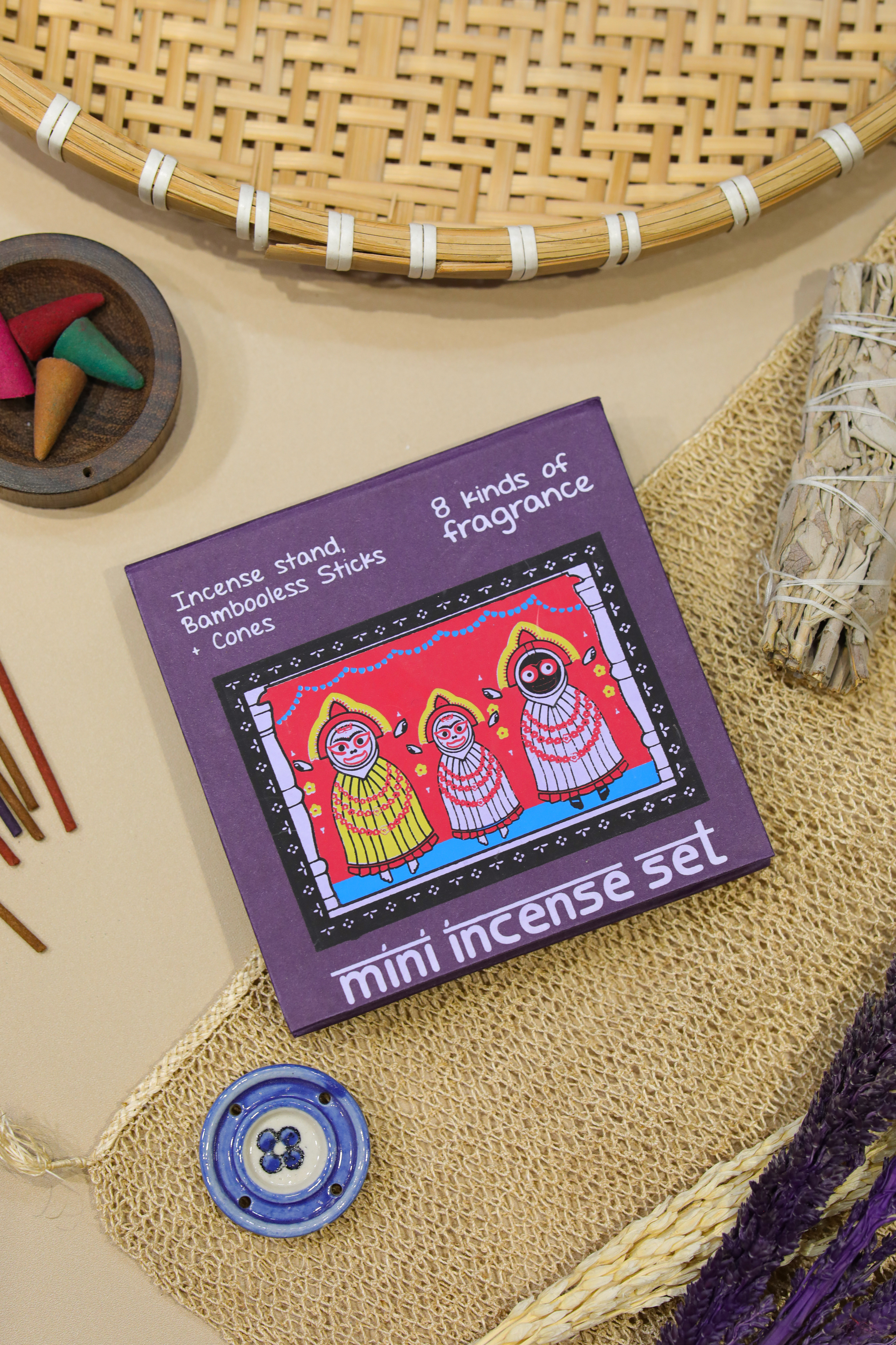 Macrame mini incense set DE-0001 - pink / purple (0923)
