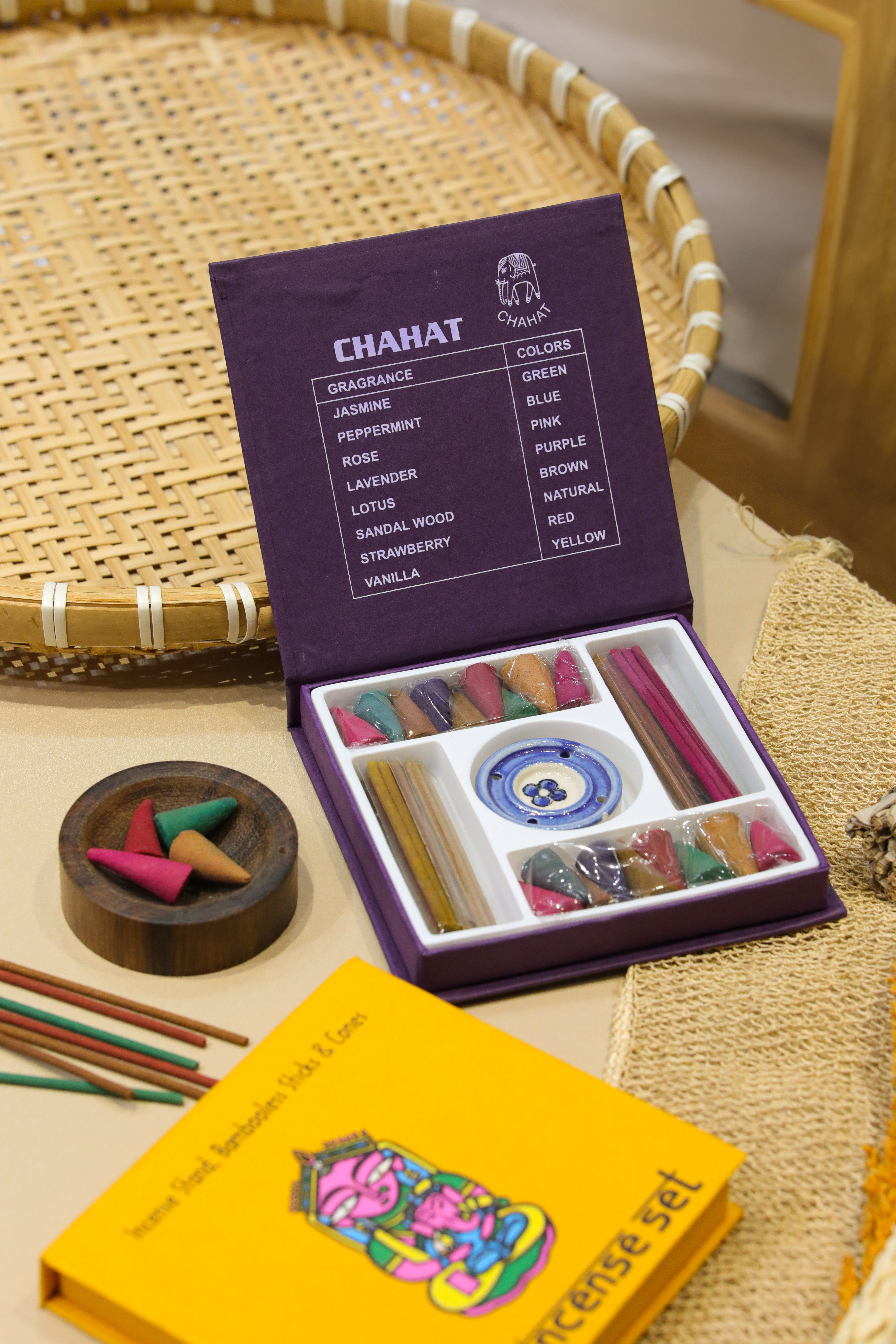 Macrame mini incense set DE-0001 - pink / purple (0923)