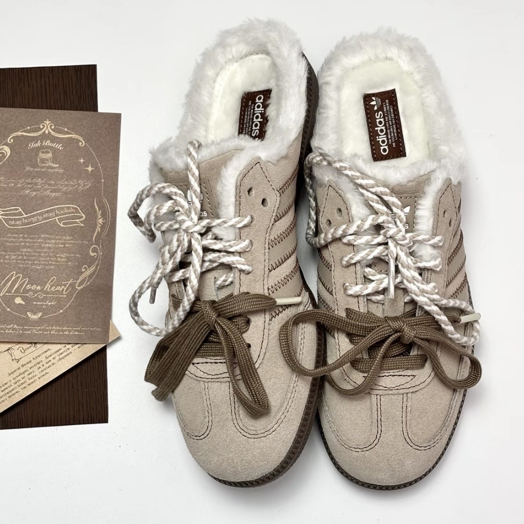 ADIDAS SAMBA MULE 米白 奶茶色系 穆勒拖 絨毛拖鞋 秋冬限定 HP5055