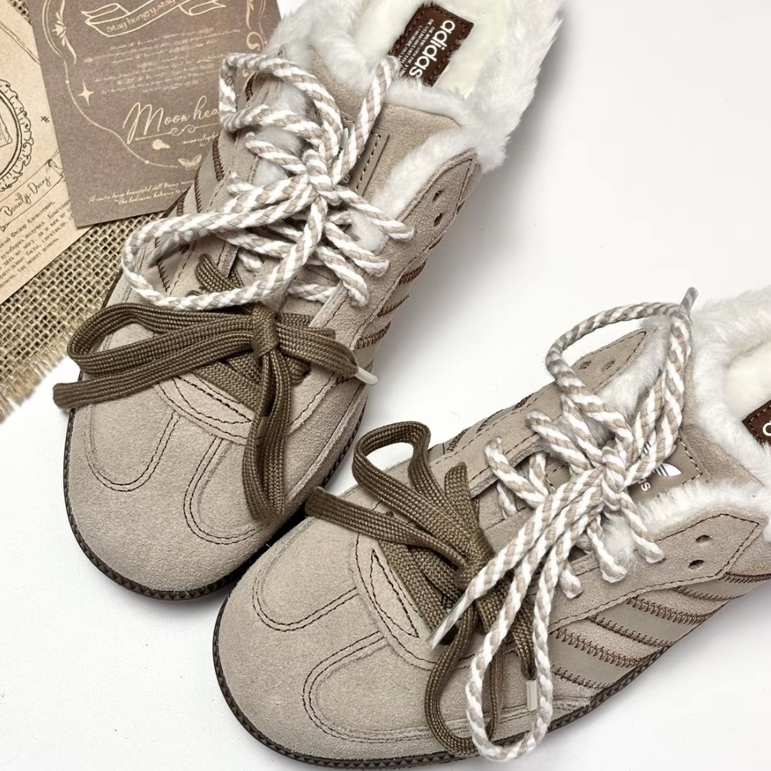 ADIDAS SAMBA MULE 米白 奶茶色系 穆勒拖 絨毛拖鞋 秋冬限定 HP5055