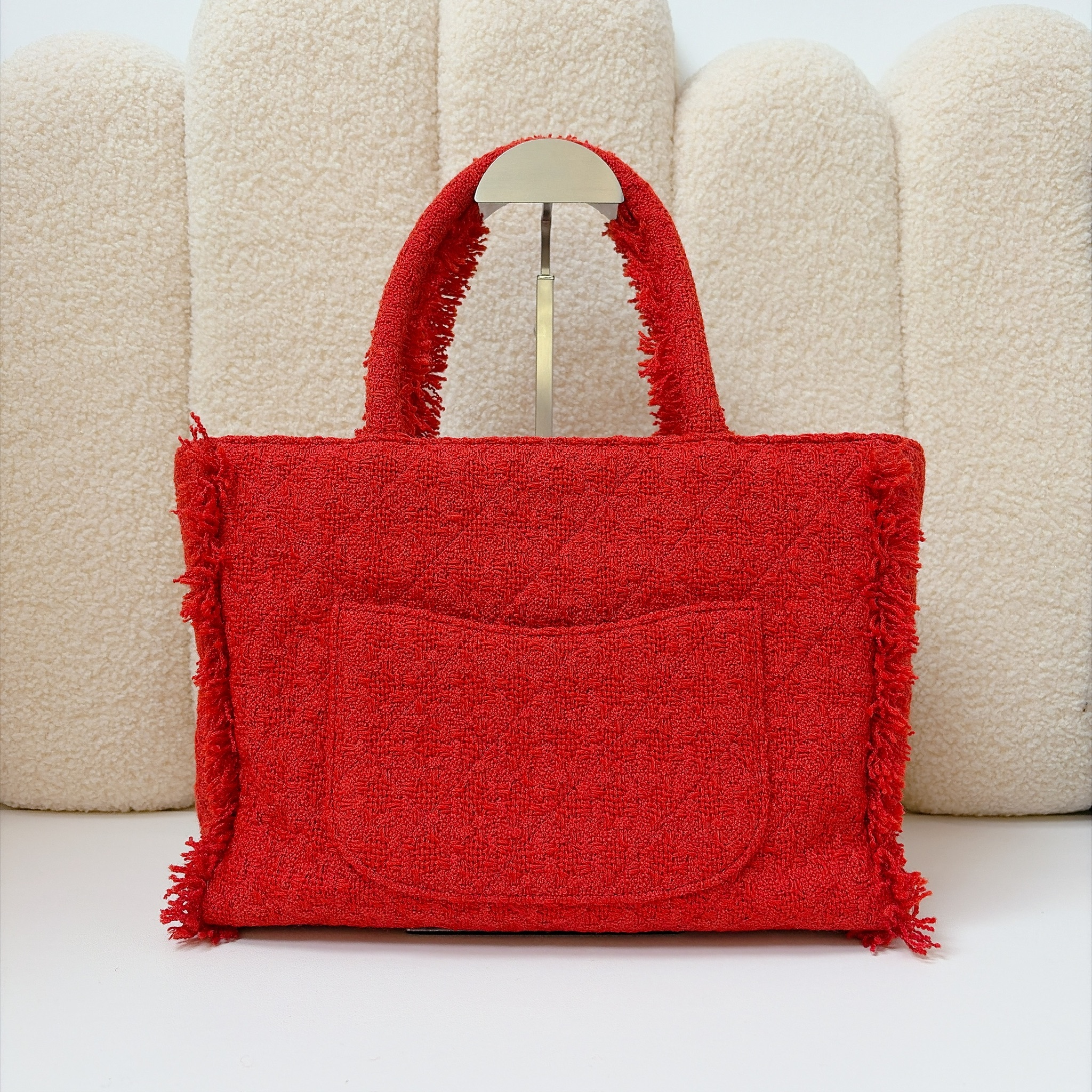 Chanel Tweed Giant Logo Shopping Tote Bag - Red / GHW
