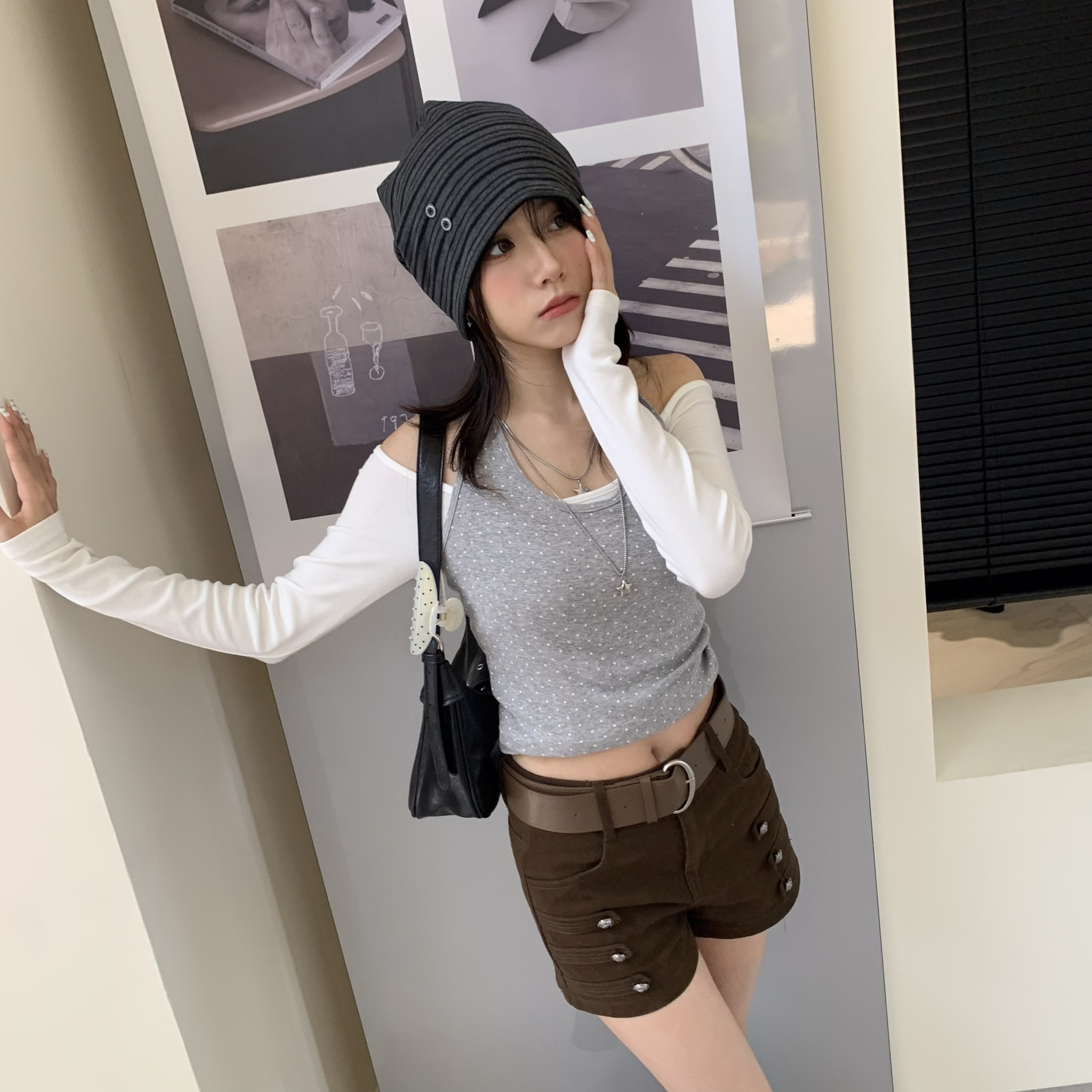 ISA_韓女當家! 鈕扣設計條紋堆堆感冷帽_69023
