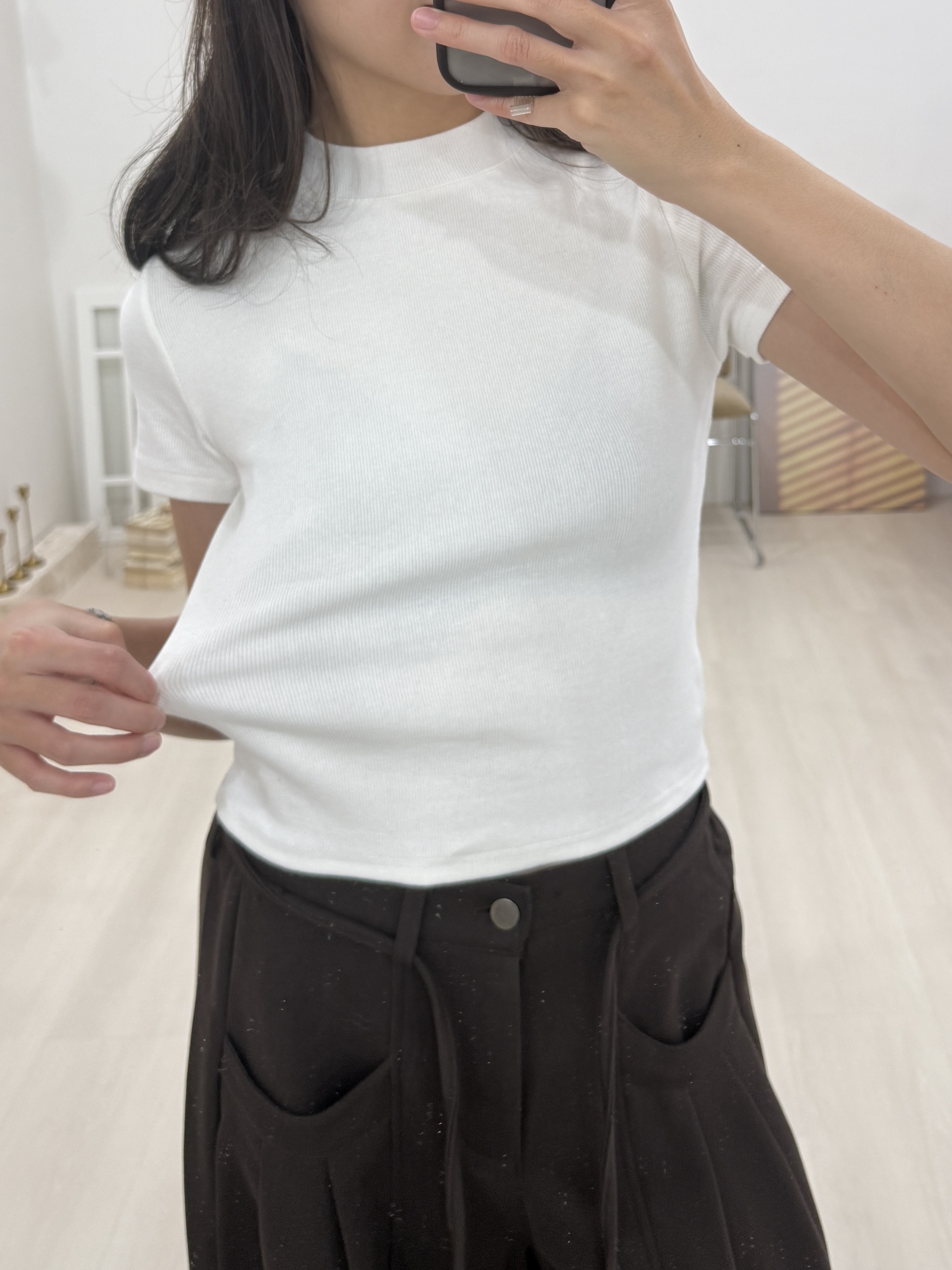 小立領彈力坑條素T*3色