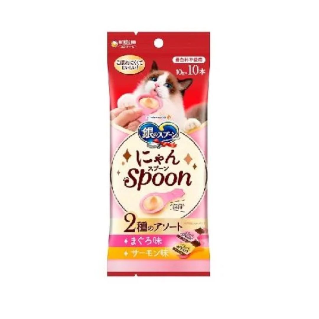 Unicharm - 銀湯匙 Spoon 2味肉醬匙 (吞拿魚&三文魚慕絲) 10g x 10包｜XB-MR 713 [貓用]