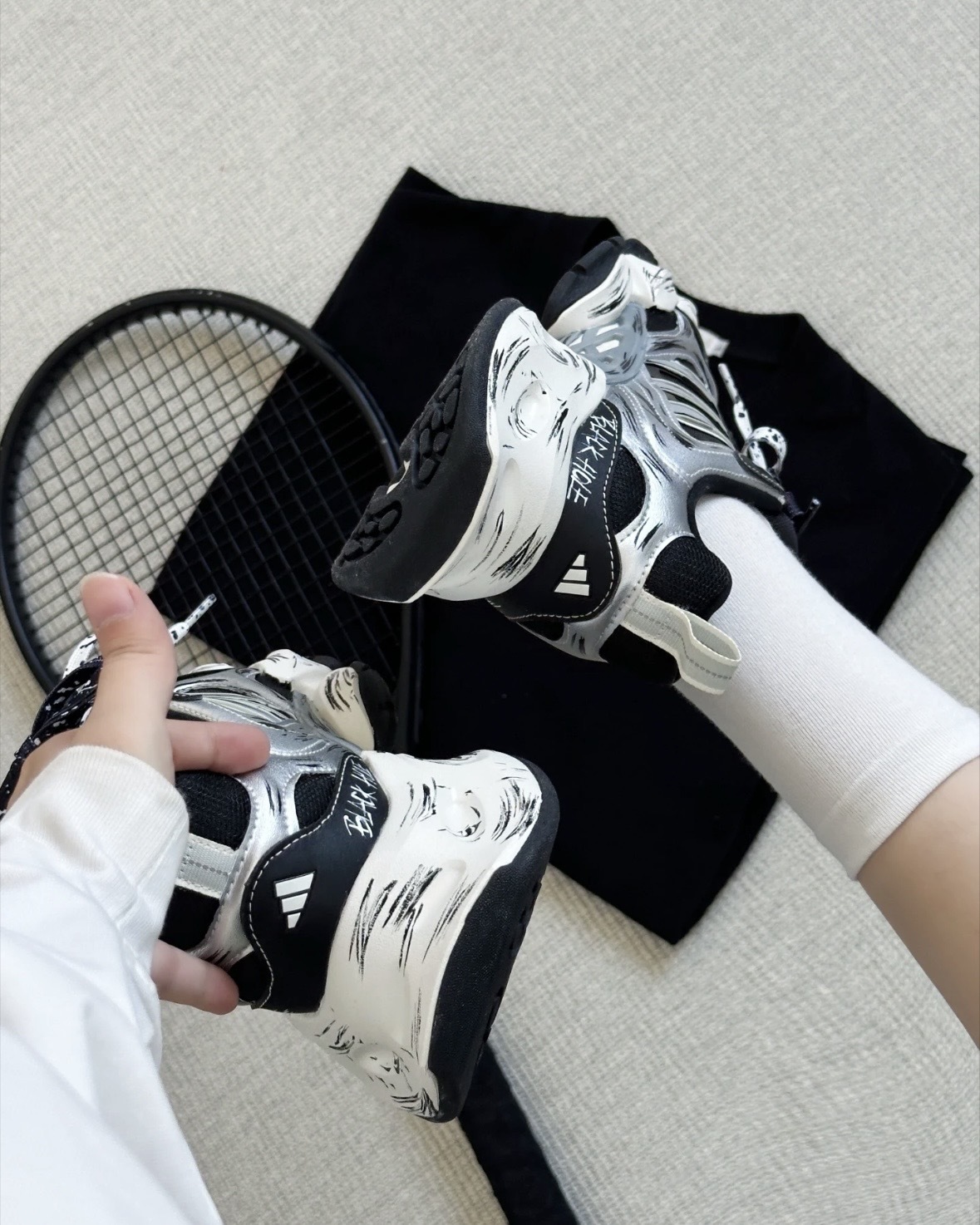 【訂製鞋款】Adidas originals XLG 黑洞力場 黑白 復古 作舊 增高 老爹鞋 男女同款 IH0429（Team698-黑洞力場）