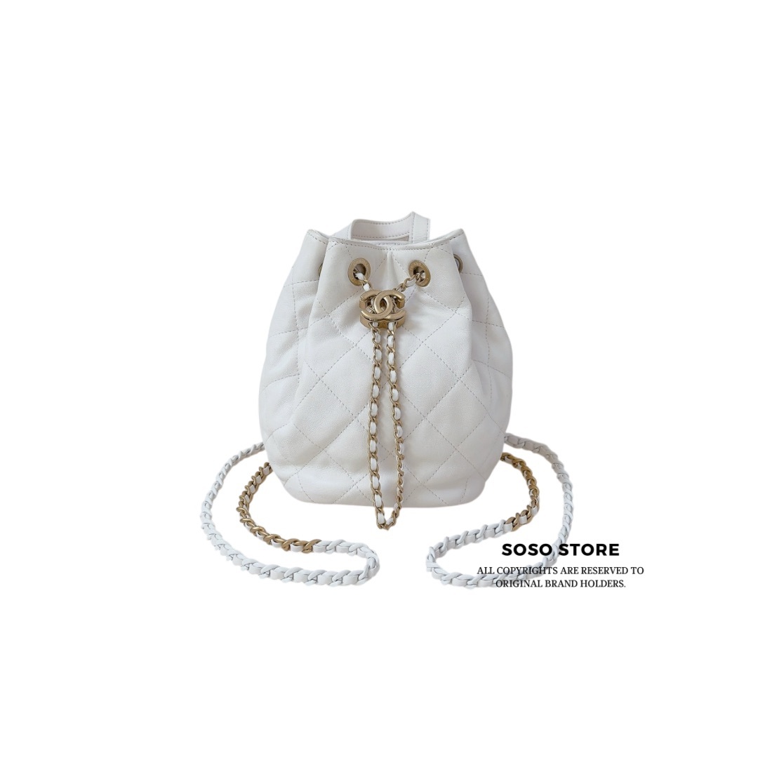 Chanel 25 Mini Bucket Bag - White / GHW
