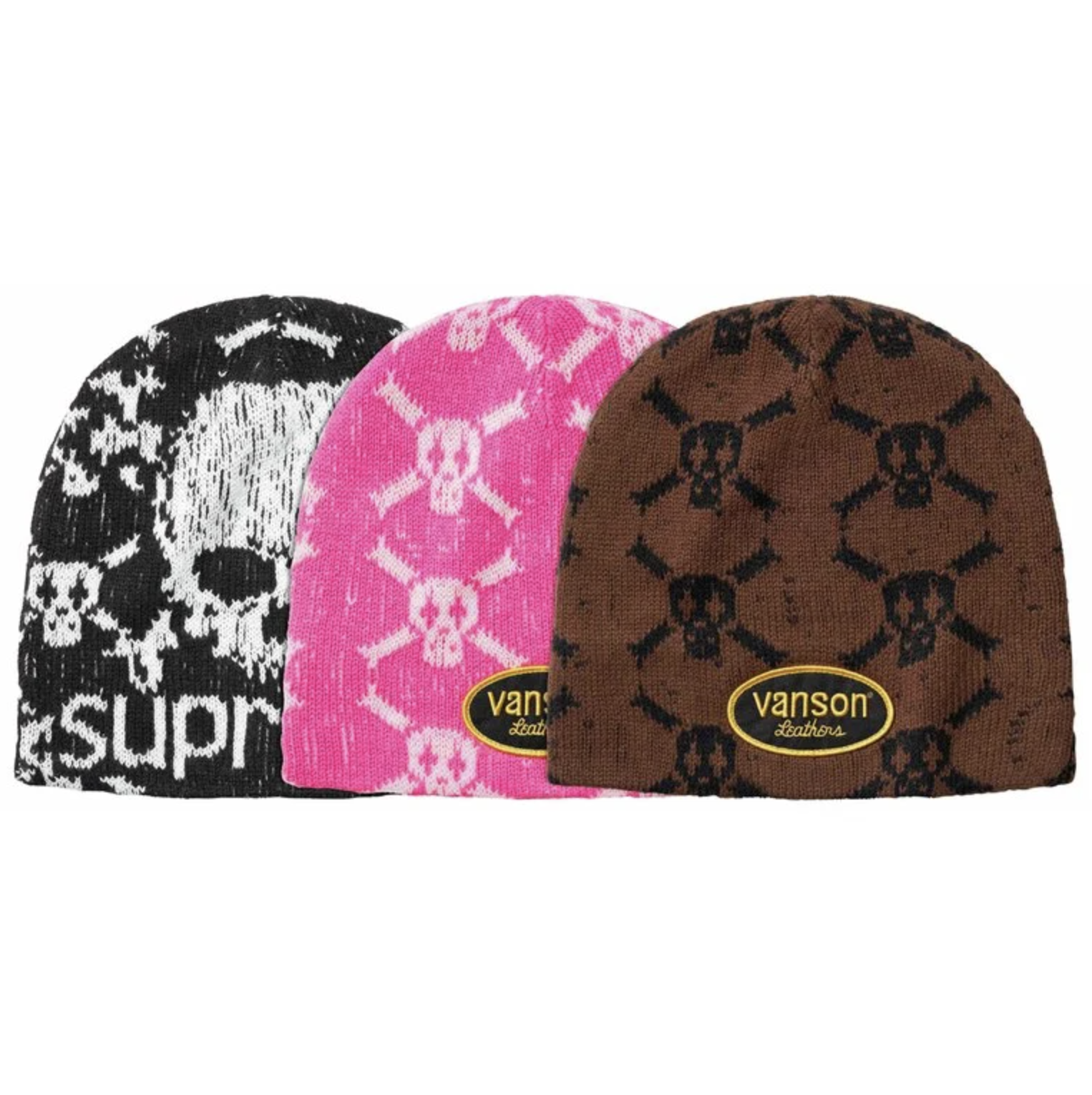 -(B03)-SUPREME VANSON LEATHERS SKULL BEANIE 聯名款 滿版骷髏 毛帽 黑色/粉色/棕色-FW26BN15