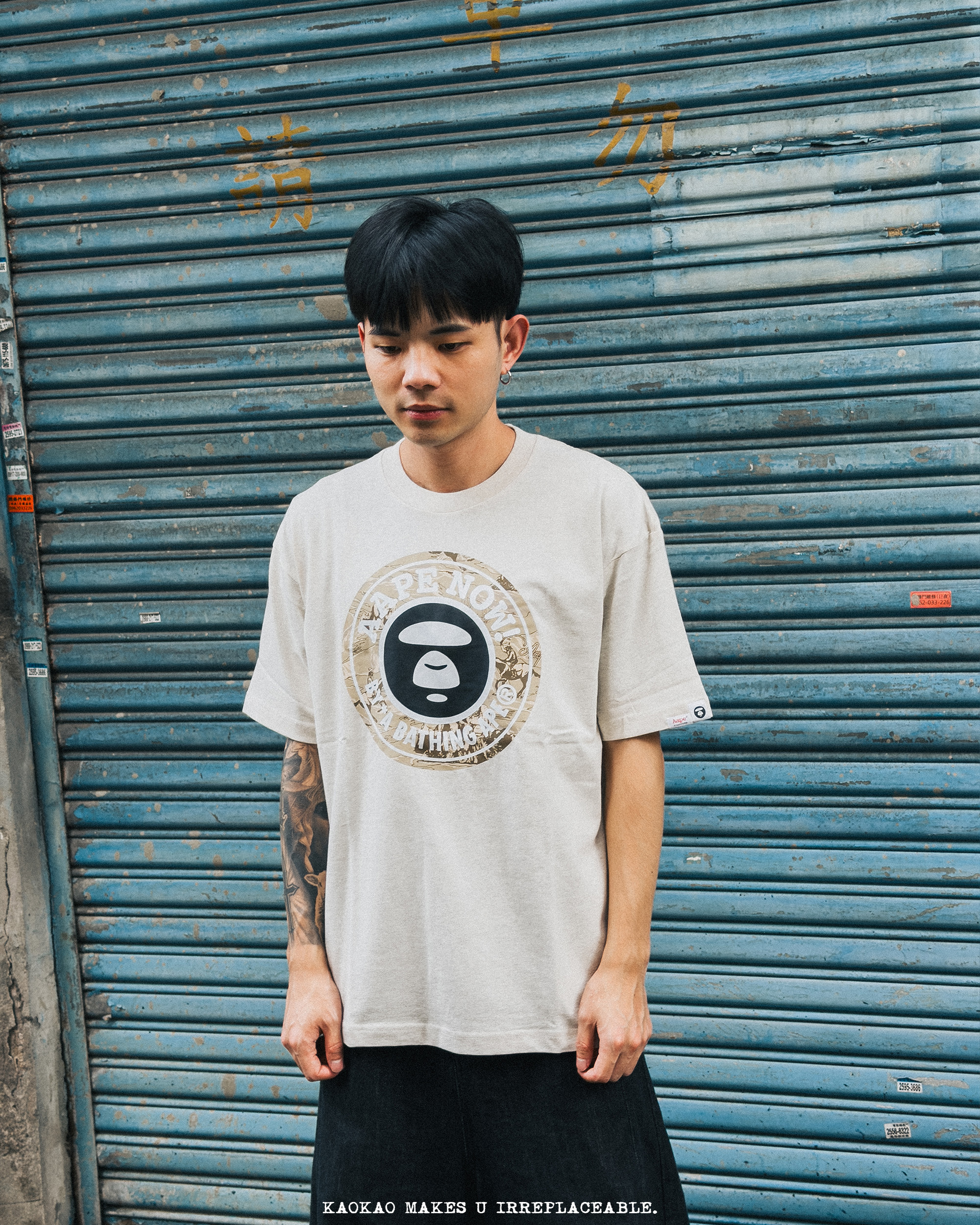 AAPENOW 「字母圓環猿人徽章」 印花 短Tee AAPE13