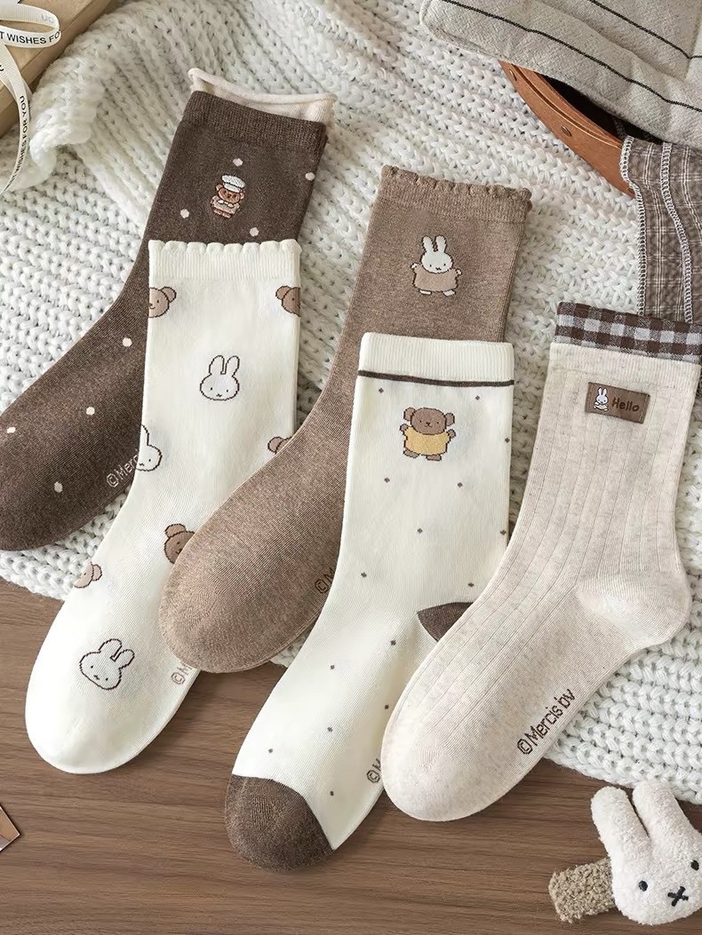 正版授權 MIFFY 米菲兔 聯名款 中筒襪5入組