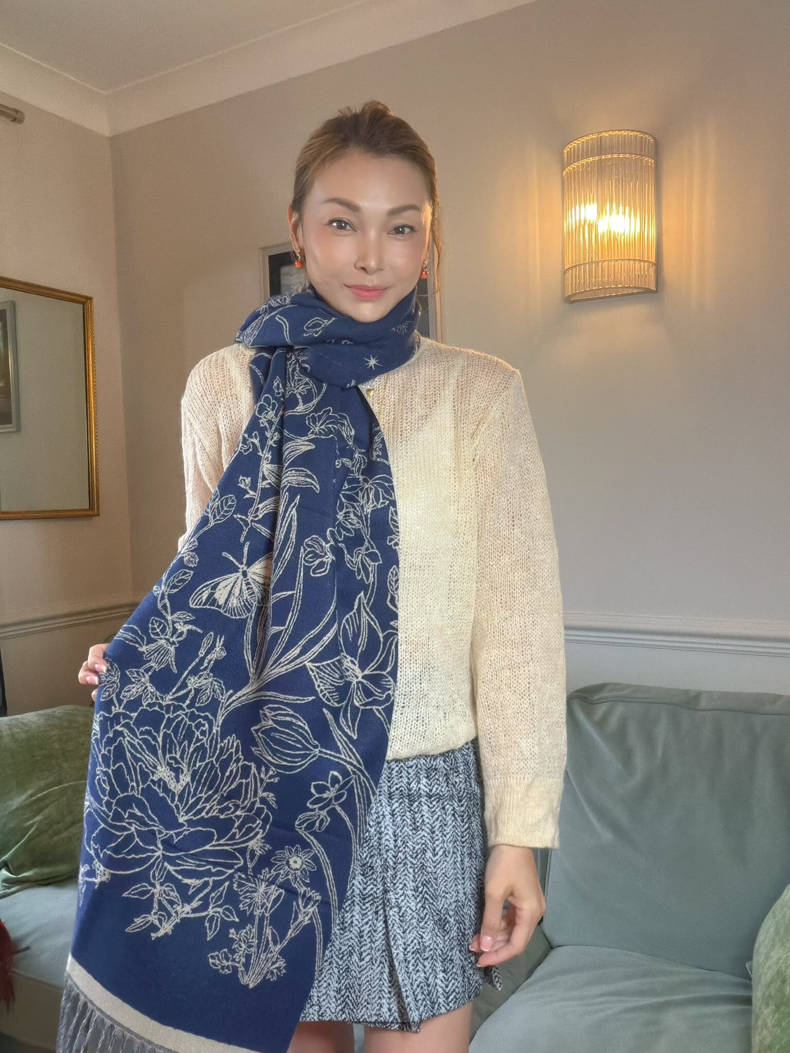 英國代購 FABLE ENGLAND Midnight Garden Long Jacquard Scarf in Navy