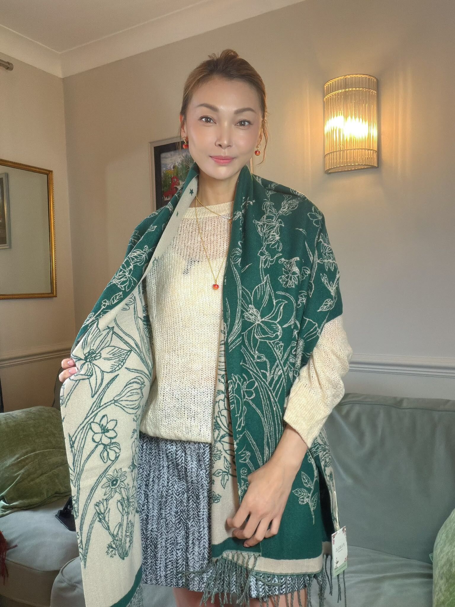 英國代購 FABLE ENGLAND Midnight Garden Long Jacquard Scarf in Navy