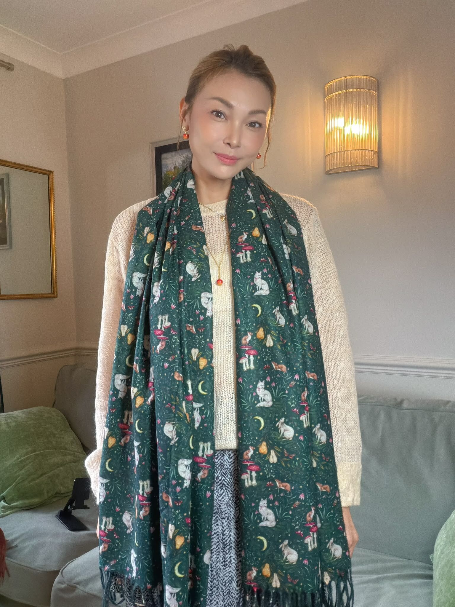 英國代購 FABLE ENGLAND Niva Long Fringed Scarf in Forest Green