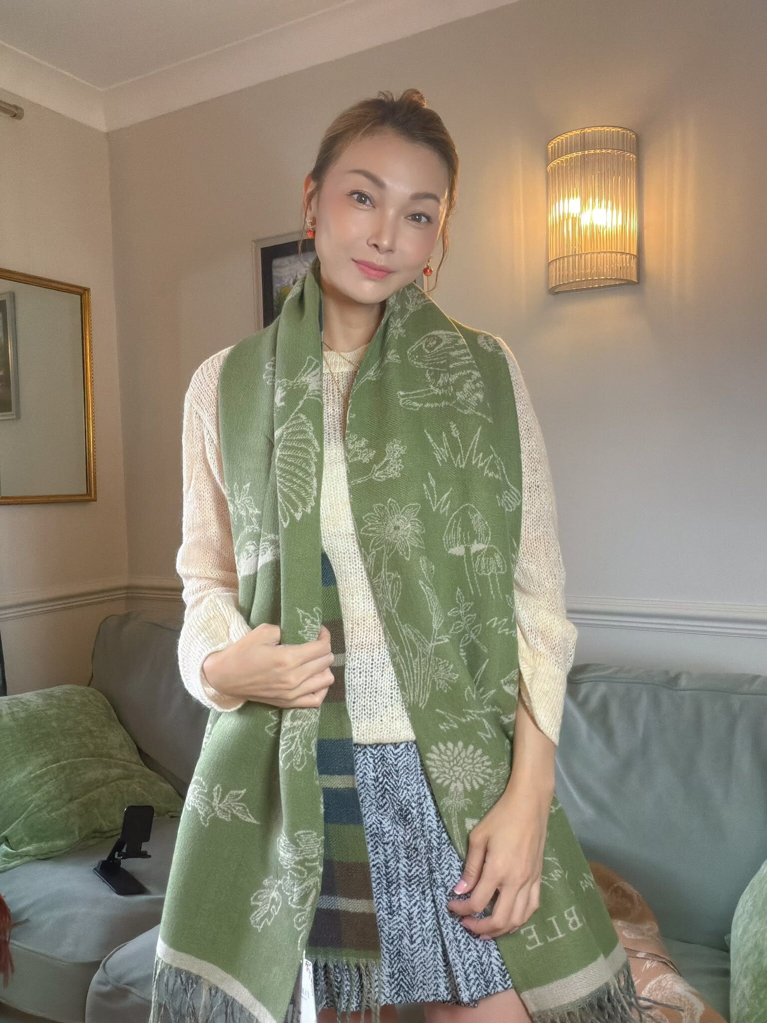 英國代購 FABLE ENGLAND Woodland Scene, Check Long Jacquard Scarf