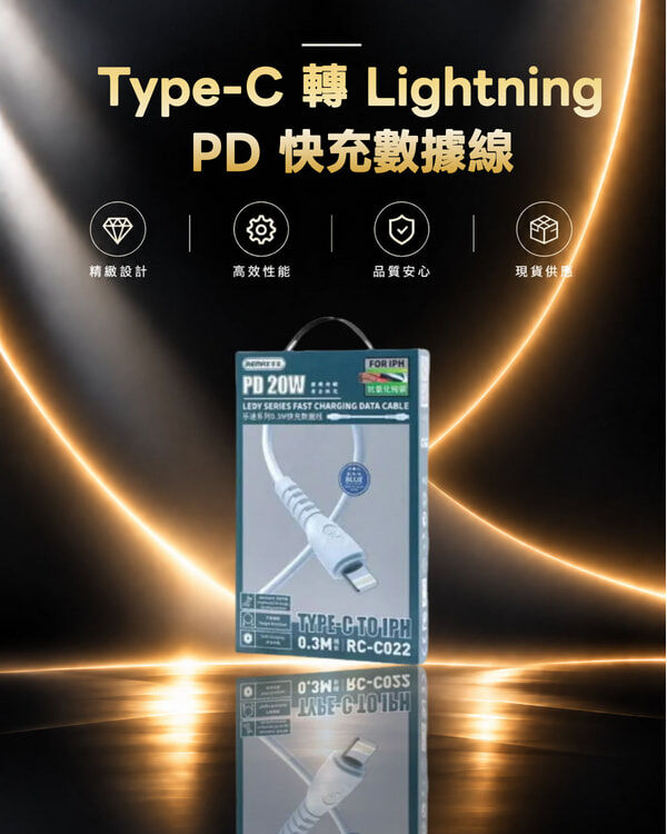 REMAX - RC-C022 CL Ledy 系列 Type-C 轉 Lightning PD 快充數據線