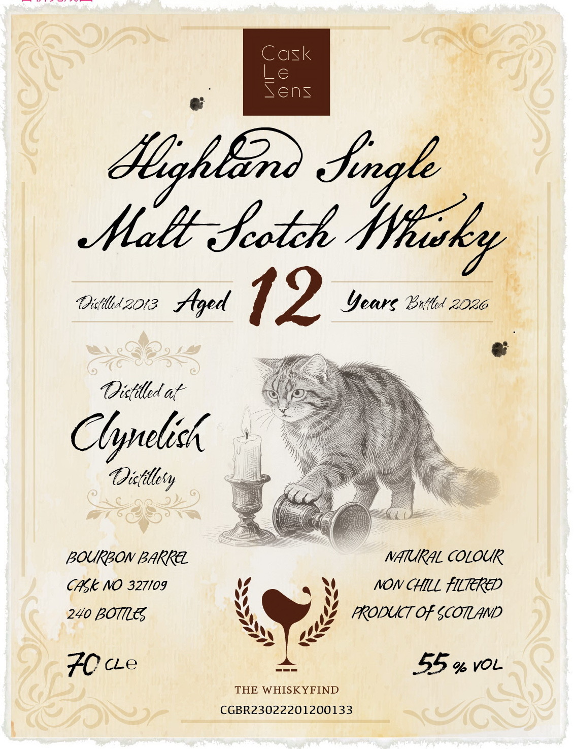 Clynelish 2013/2026 12YO Bourbon Barrel #327109 55% The Whiskyfind x Cask Le Sens《不朽之歌 - 第二十五章》