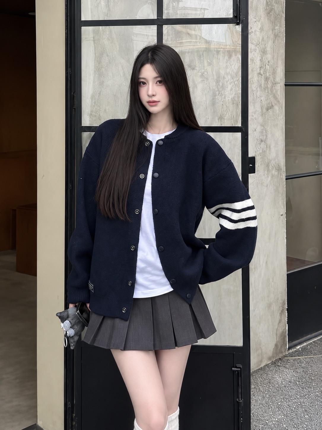 JEEP 學院風 羊毛 三條紋 毛衣外套 男女同款
