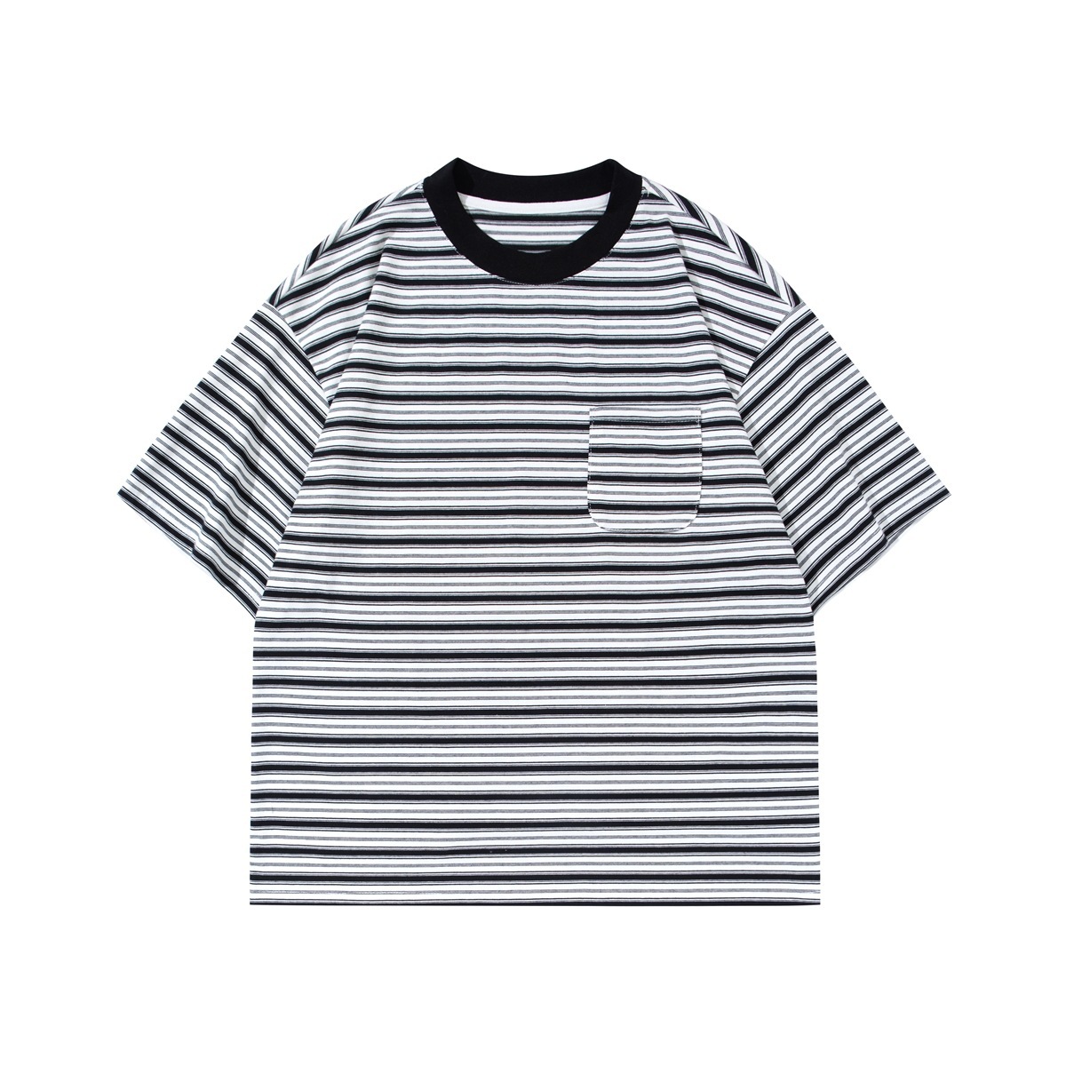 9M10 單口袋圓領條紋短棉TEE 兩色