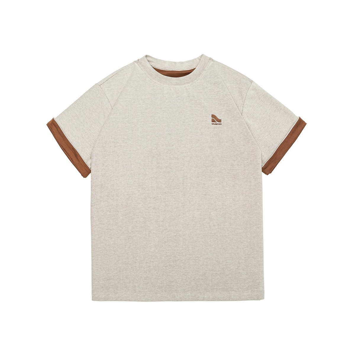 9M07 日系簡約反摺刺繡短棉TEE 兩色