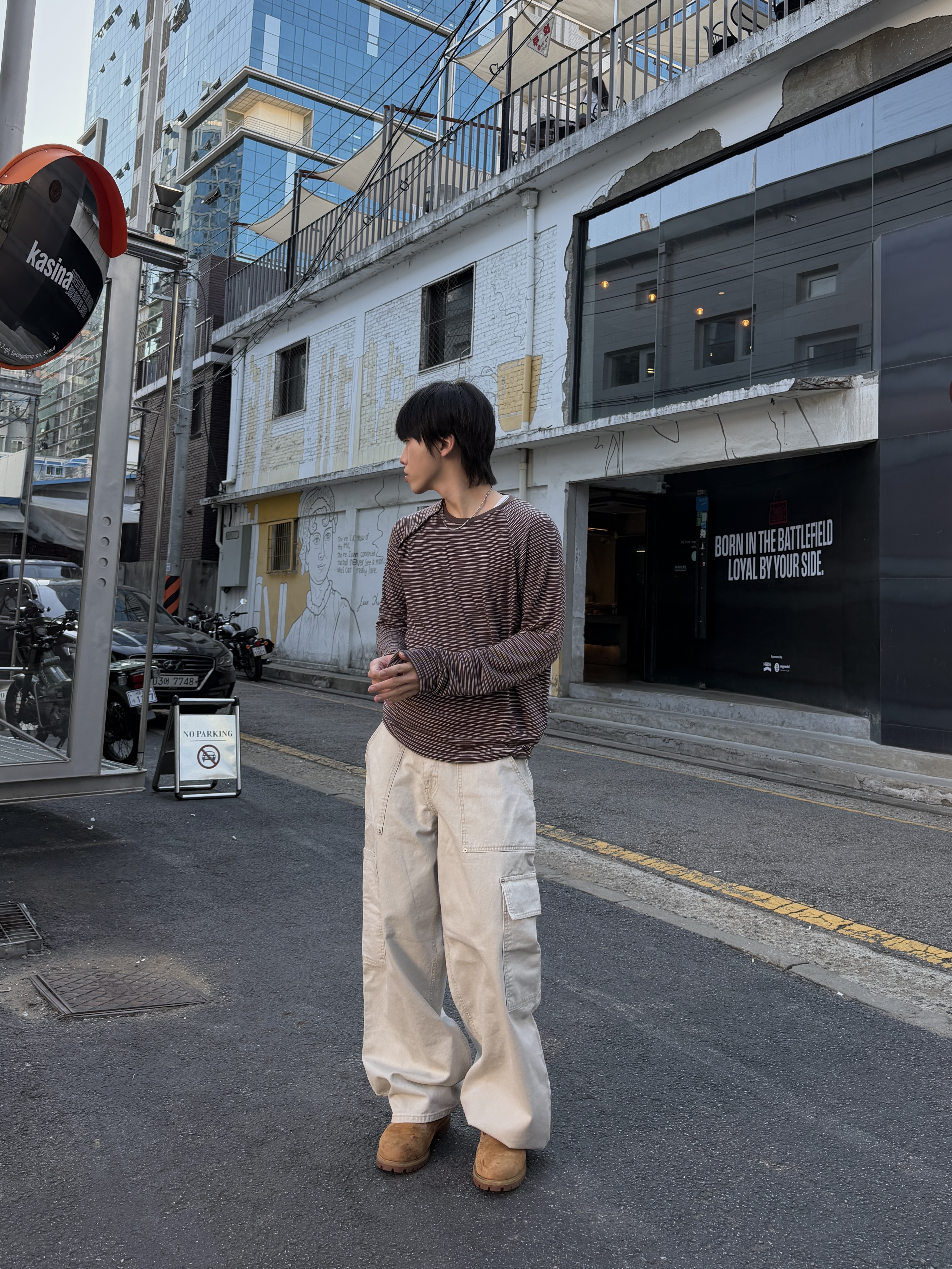 解構主義 拼接口袋 車線工作寬褲