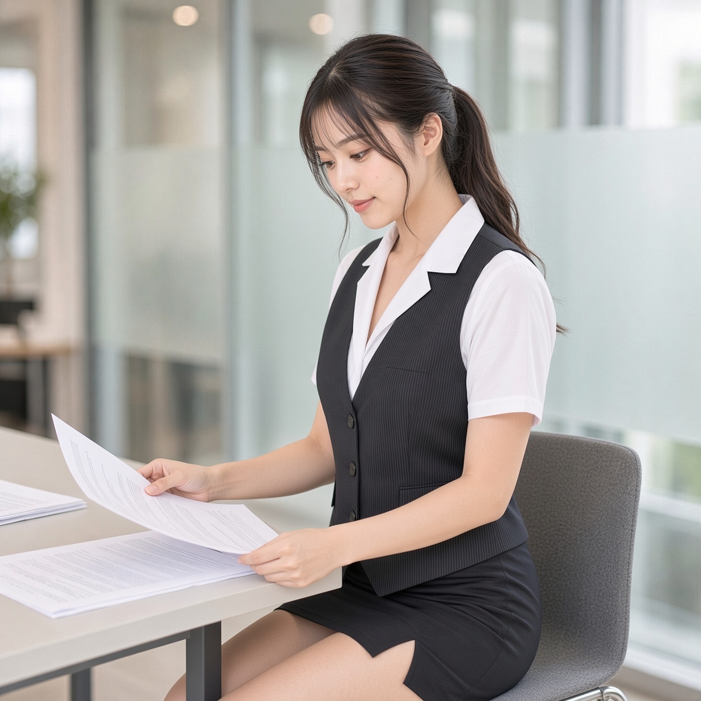 bewith黑色OL條紋馬甲秘書制服實穿效果